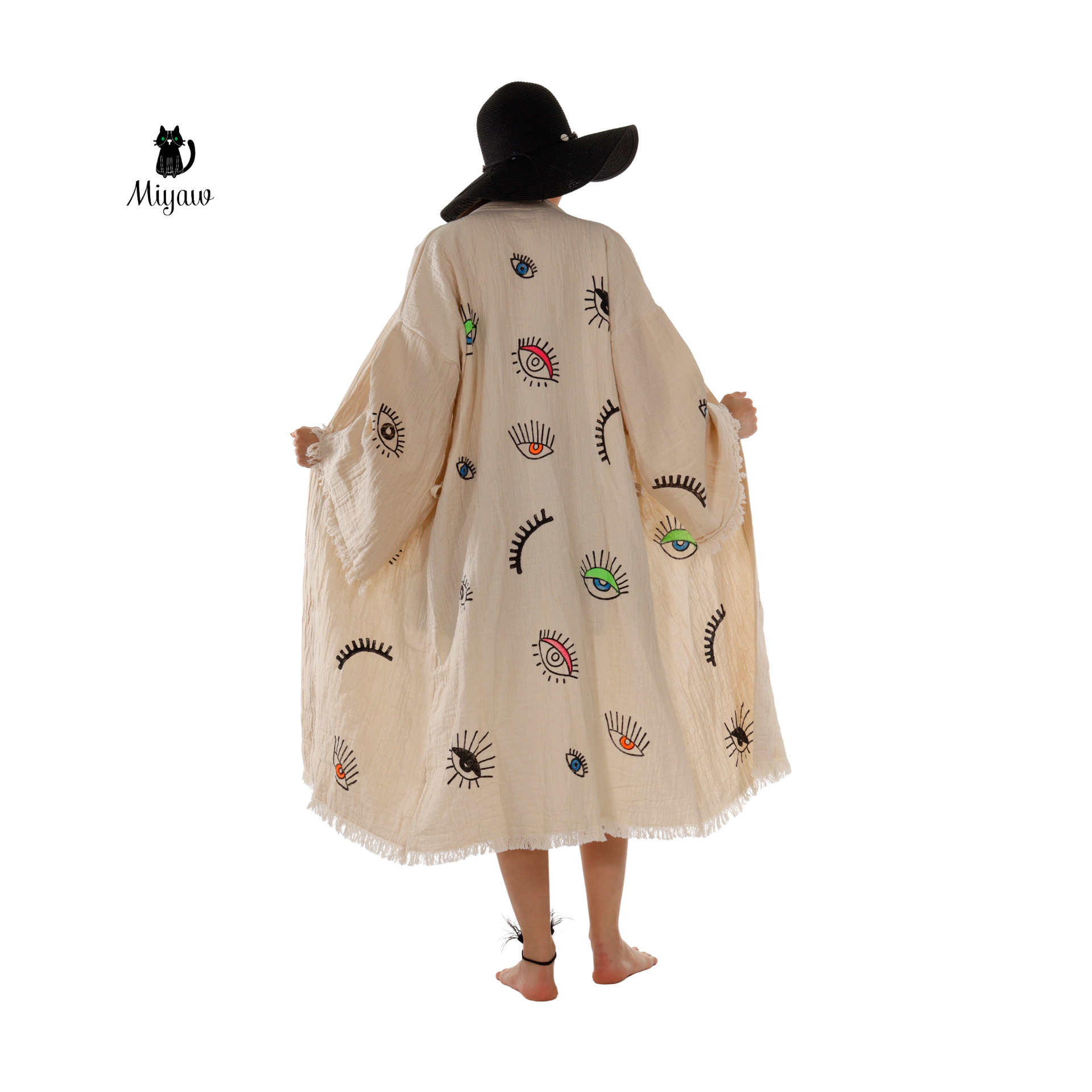 Wholesale Boho Organic Cotton Kimono – Eye Stamp Robe