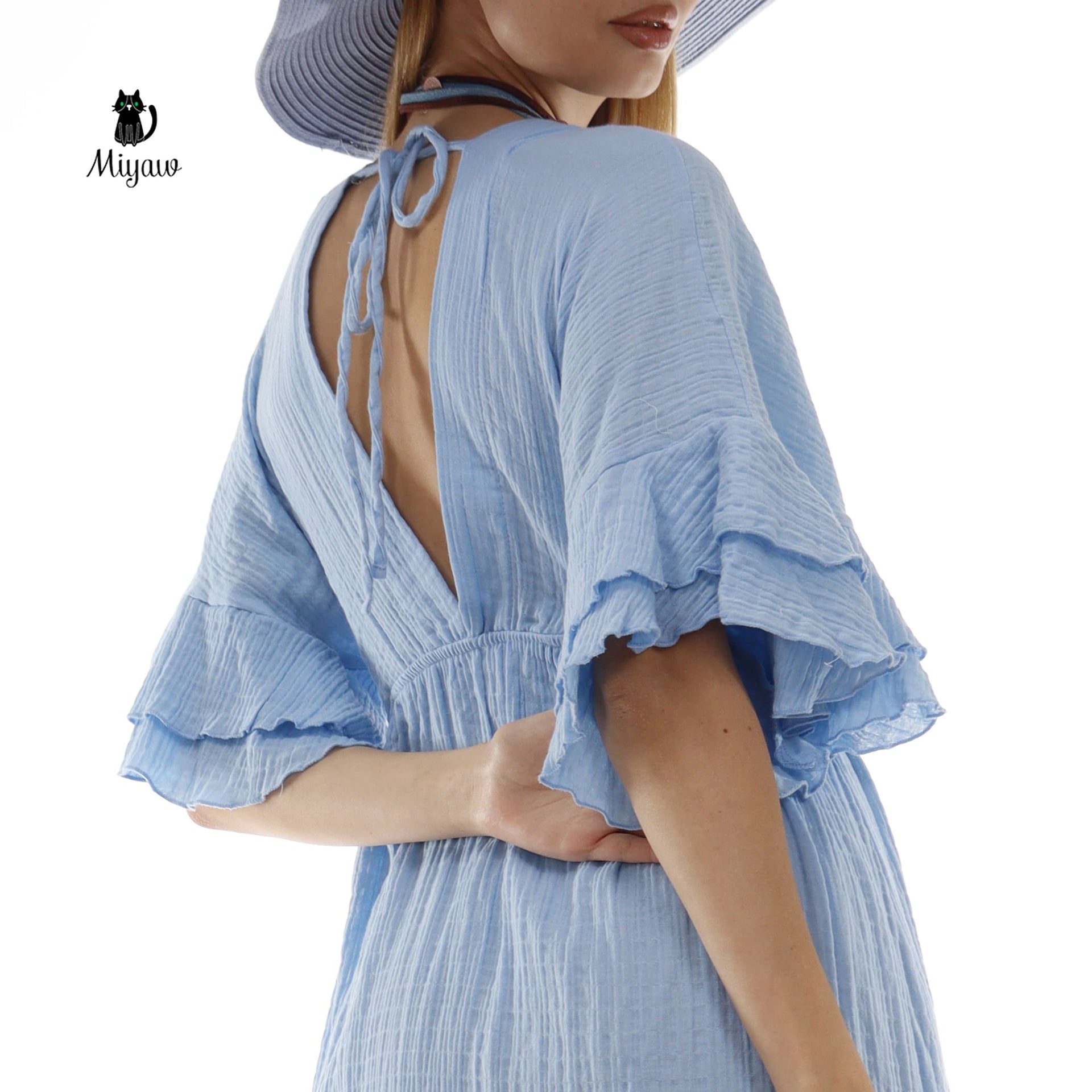 Boho Maxi Dress, Bohemian Blue Cotton Dress