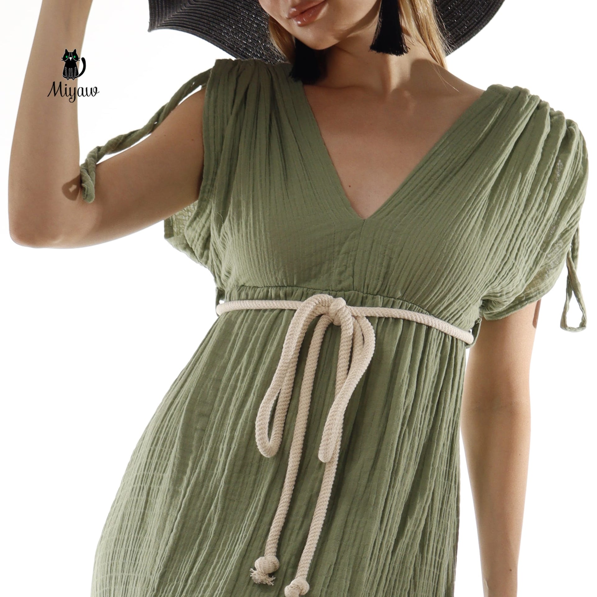 Short Sleeve Boho V Neck Dress, Bohemian Cotton Dress for Wholesale