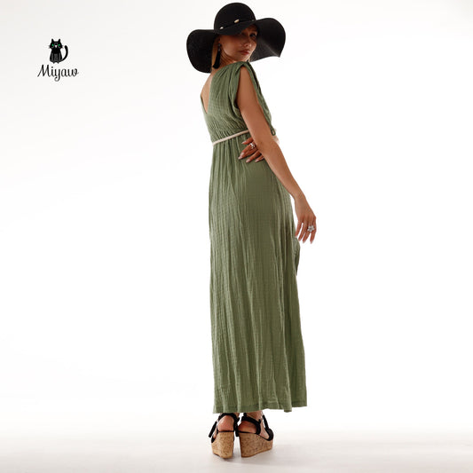Short Sleeve Boho V Neck Dress, Bohemian Cotton Dress for Wholesale