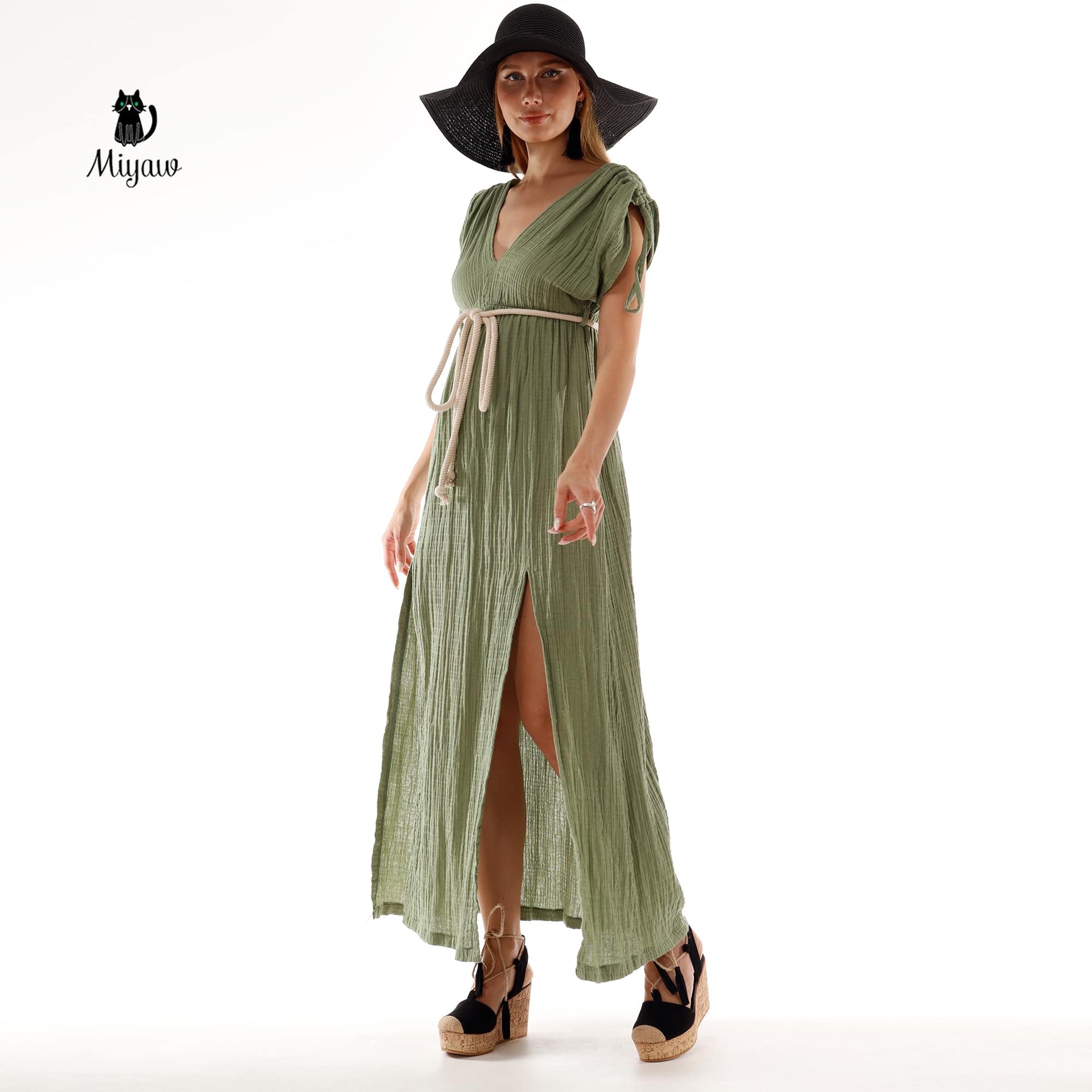 Short Sleeve Boho V Neck Dress, Bohemian Cotton Dress for Wholesale