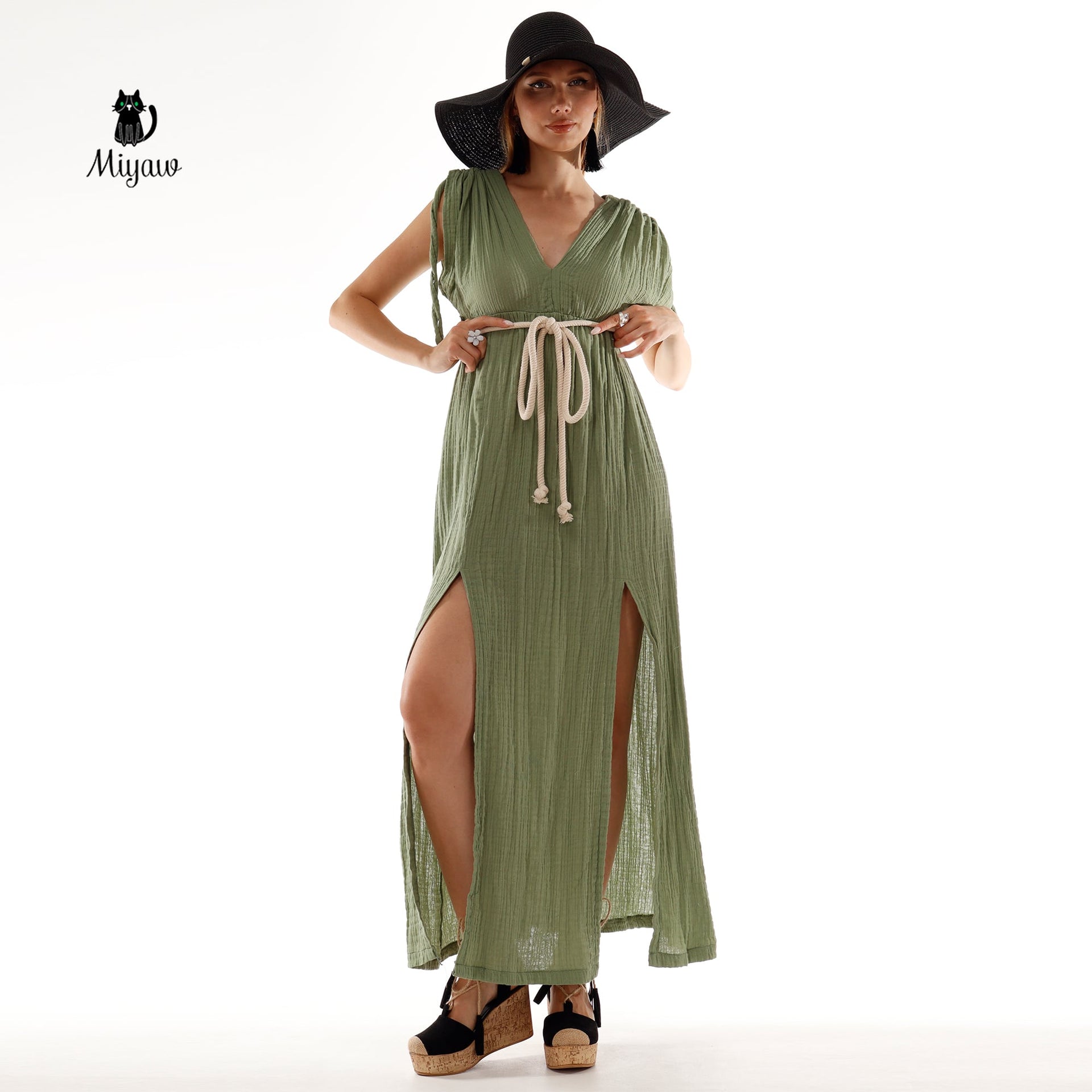 Short Sleeve Boho V Neck Dress, Bohemian Cotton Dress for Wholesale