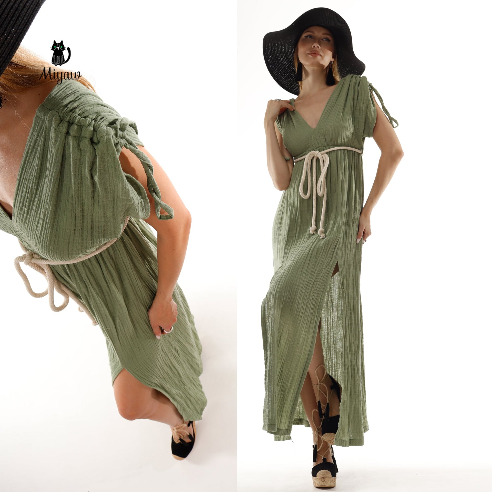 Short Sleeve Boho V Neck Dress, Bohemian Cotton Dress for Wholesale