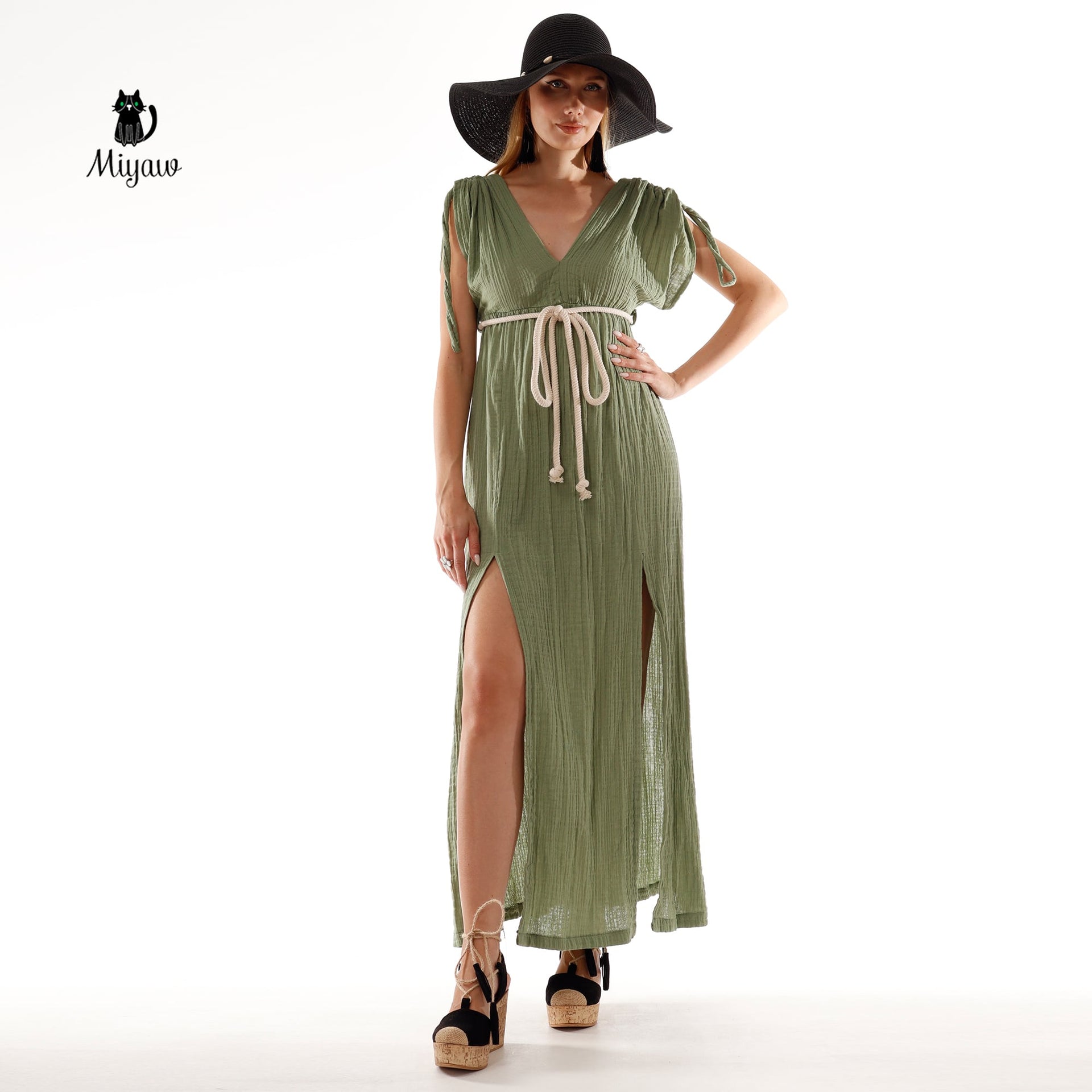 Short Sleeve Boho V Neck Dress, Bohemian Cotton Dress for Wholesale