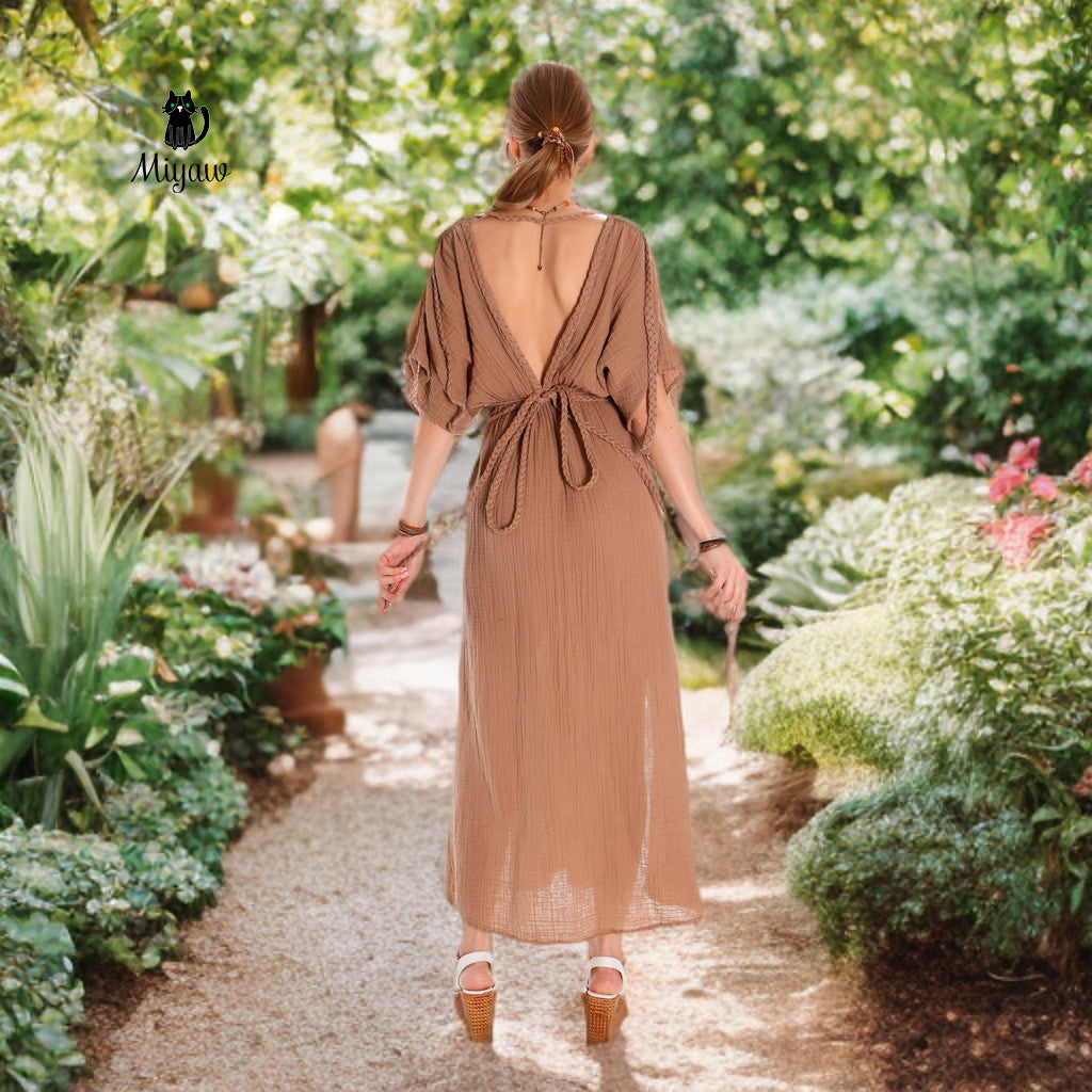 Boho Chic Ancient Greek Dress, Cotton Maxi Dress