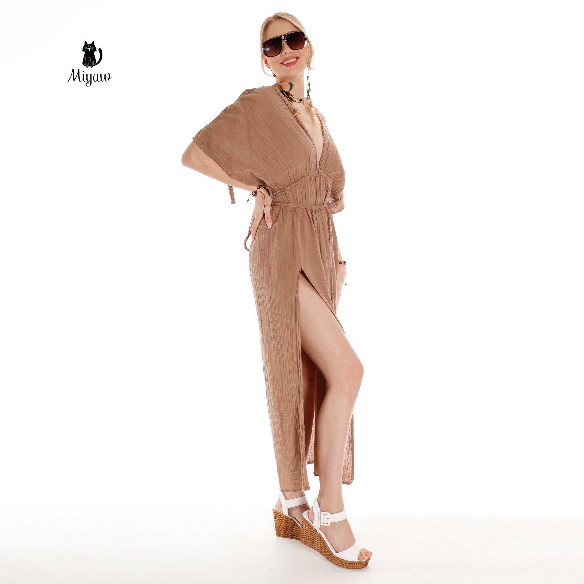 Boho Chic Ancient Greek Dress, Cotton Maxi Dress