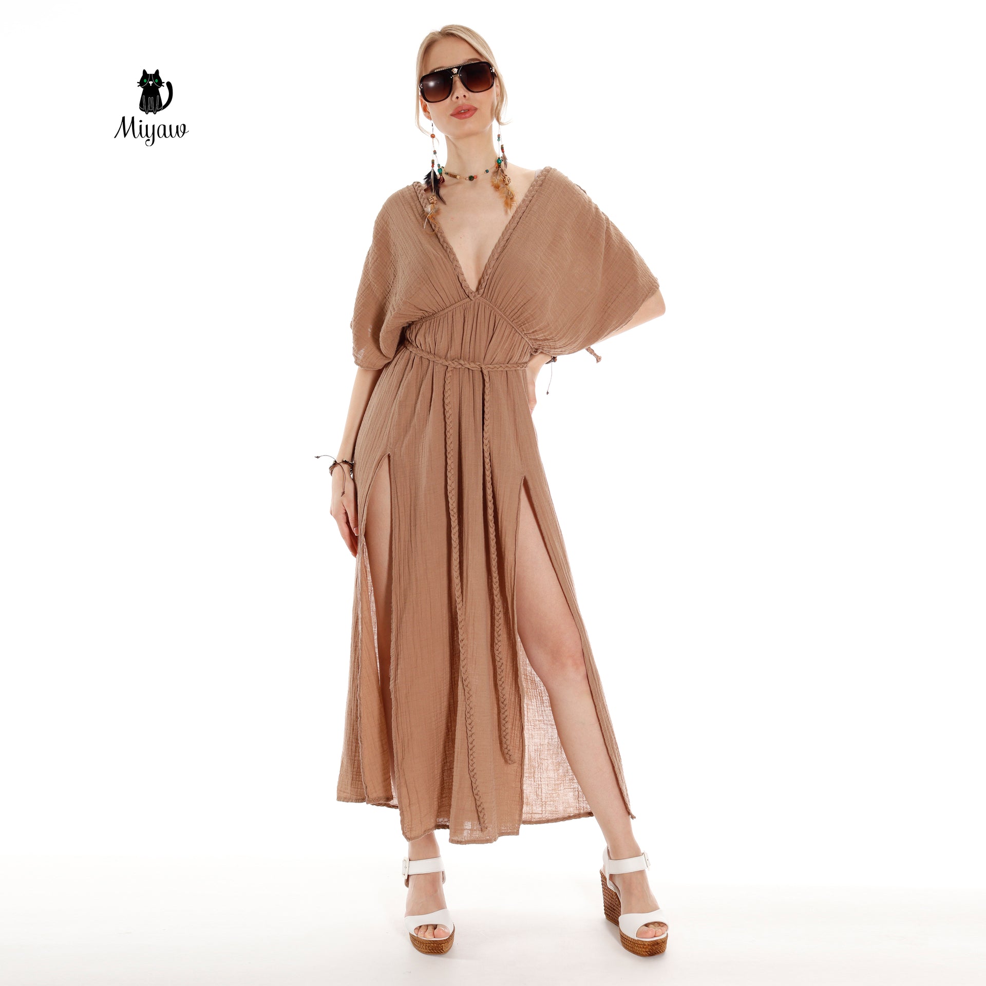 Boho Chic Ancient Greek Dress, Cotton Maxi Dress