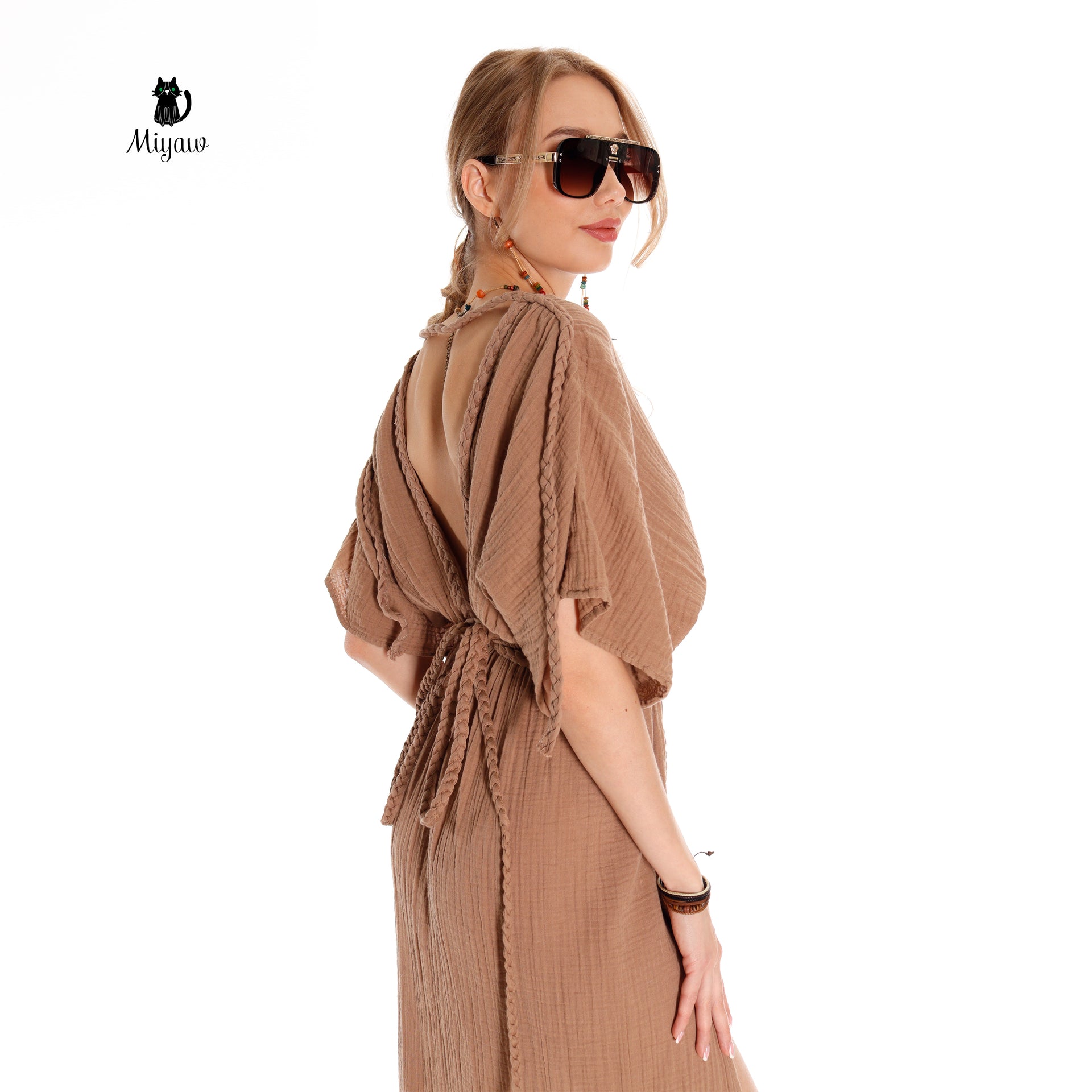 Boho Chic Ancient Greek Dress, Cotton Maxi Dress