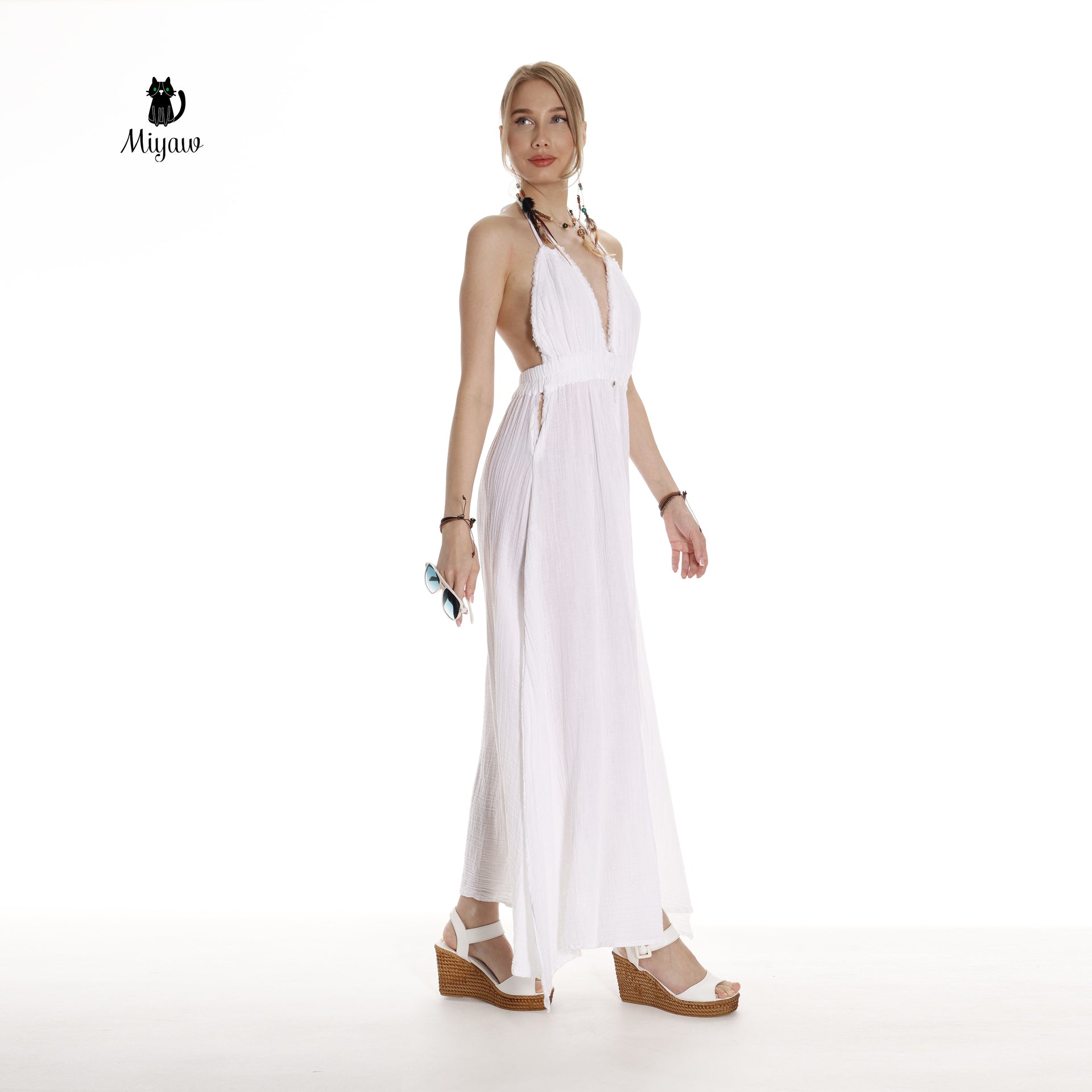 Boho White Beach Wedding Dress Made of Organic Cotton