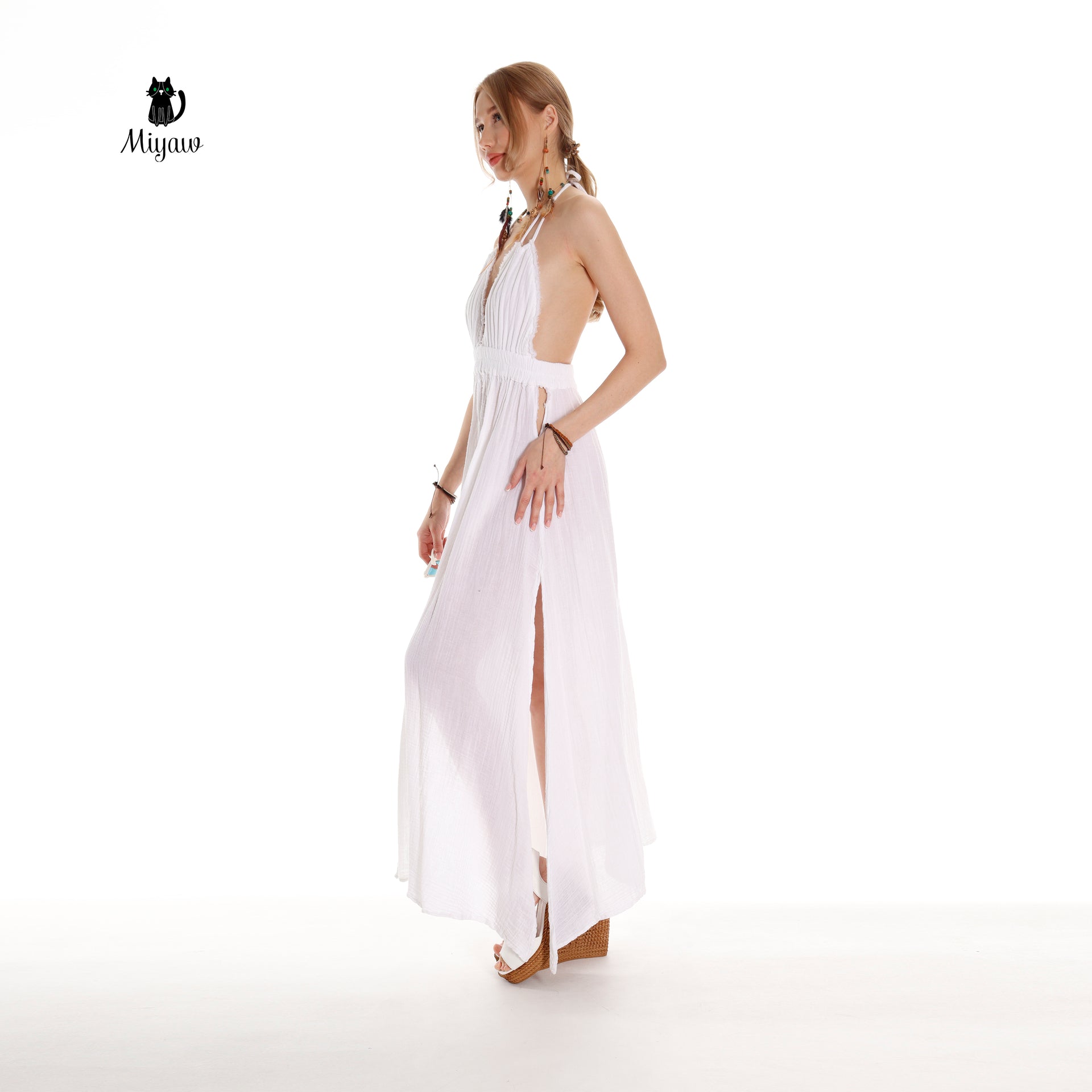 Boho White Beach Wedding Dress Made of Organic Cotton