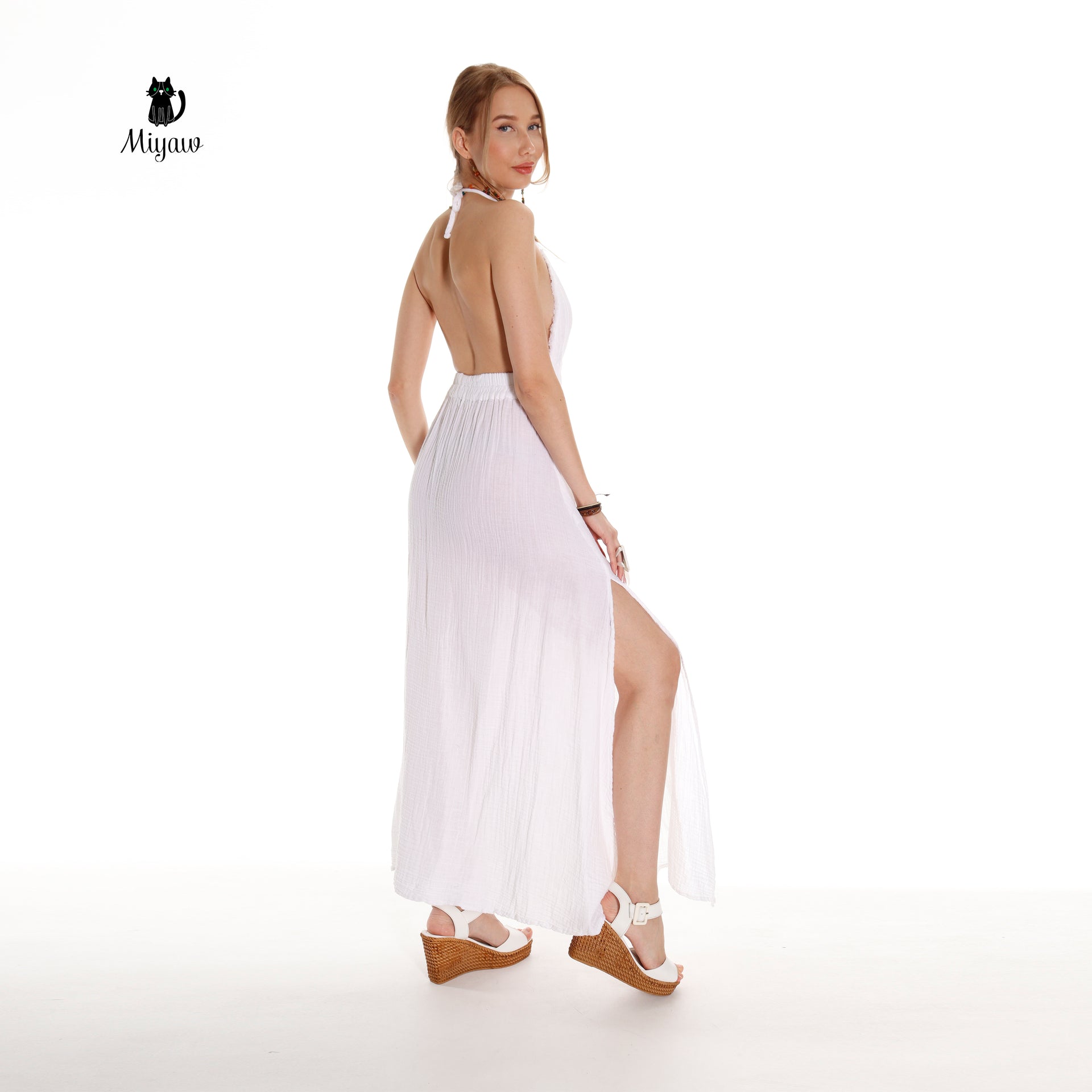 Boho White Beach Wedding Dress Made of Organic Cotton