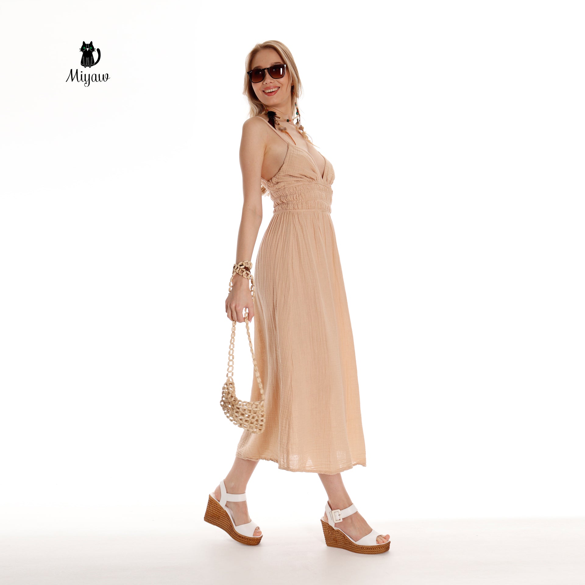 Boho Chic Sleeveless Open Back Maxi Dress for Summer