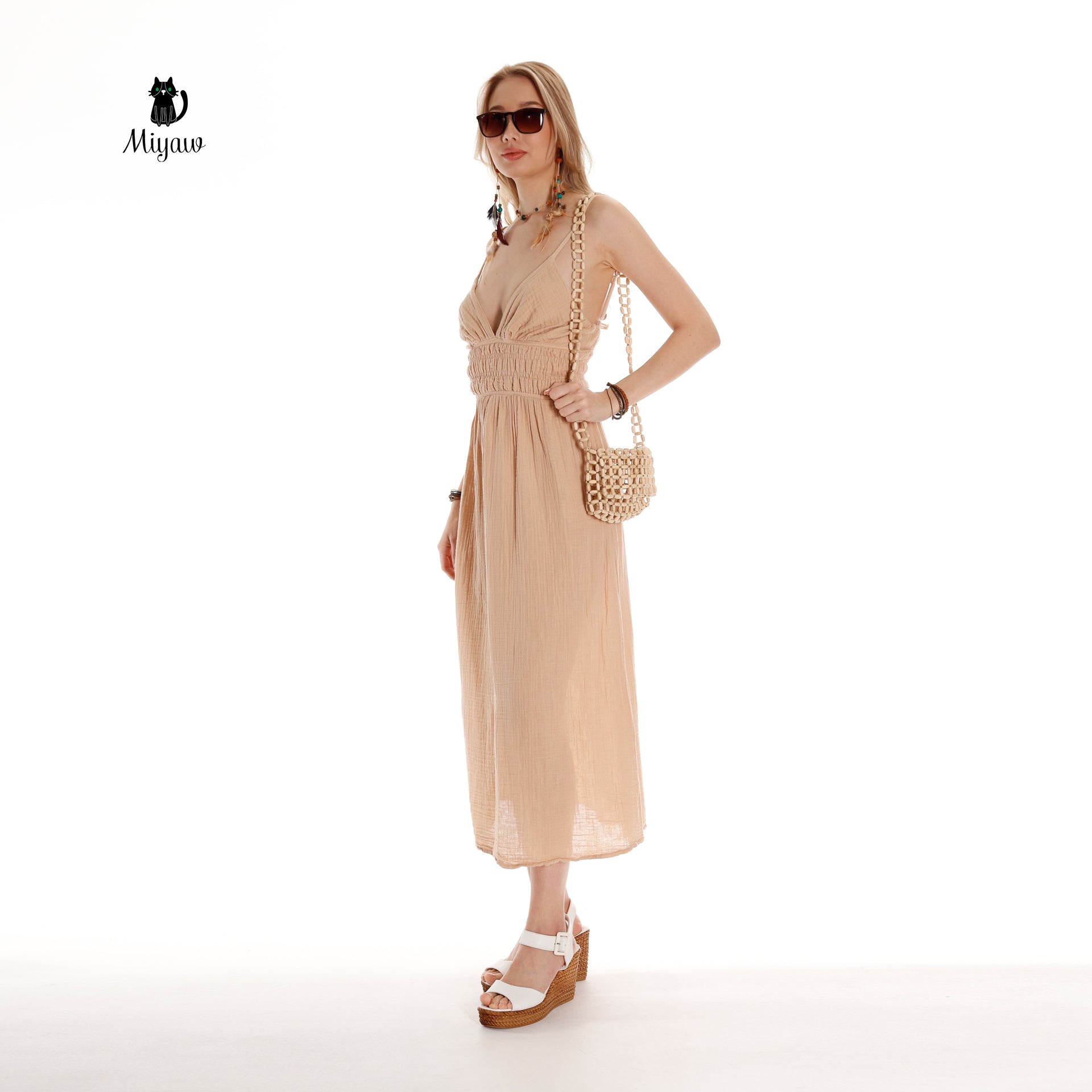 Boho Chic Sleeveless Open Back Maxi Dress for Summer