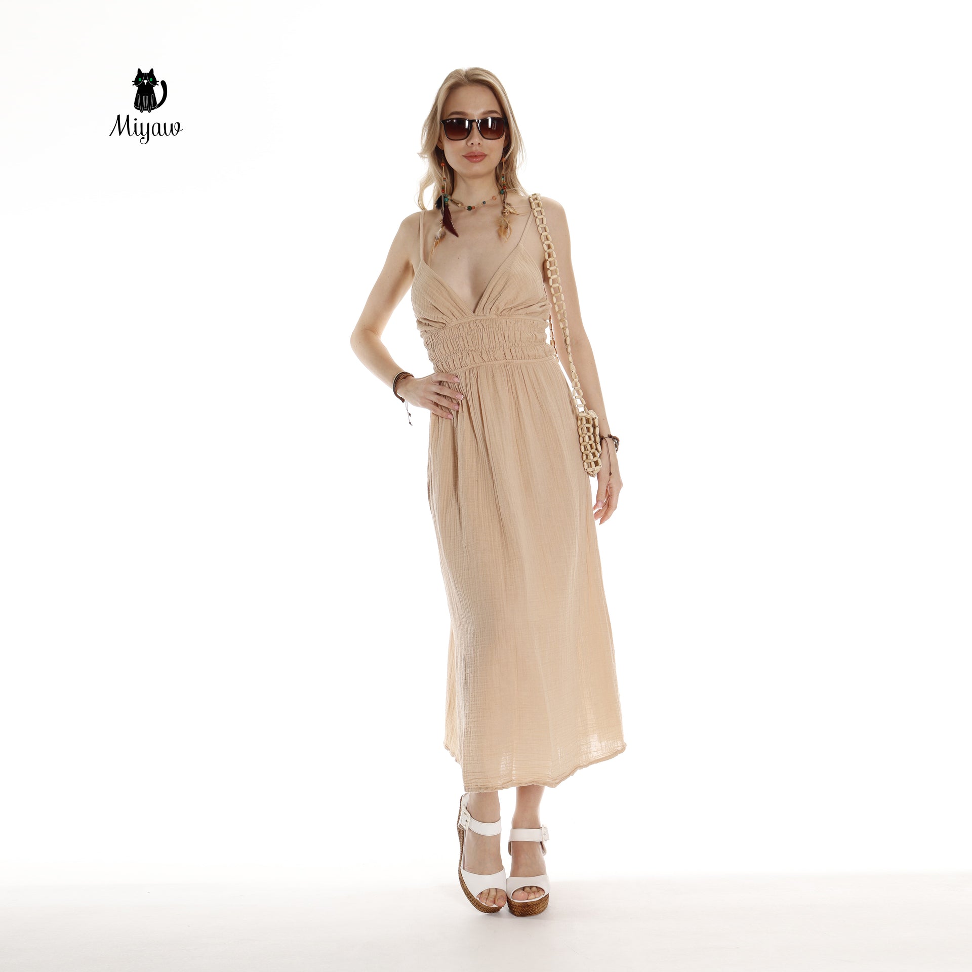 Boho Chic Sleeveless Open Back Maxi Dress for Summer