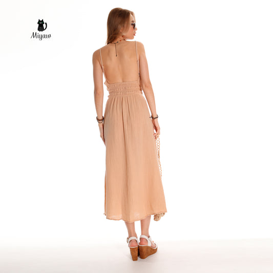 Boho Chic Sleeveless Open Back Maxi Dress for Summer