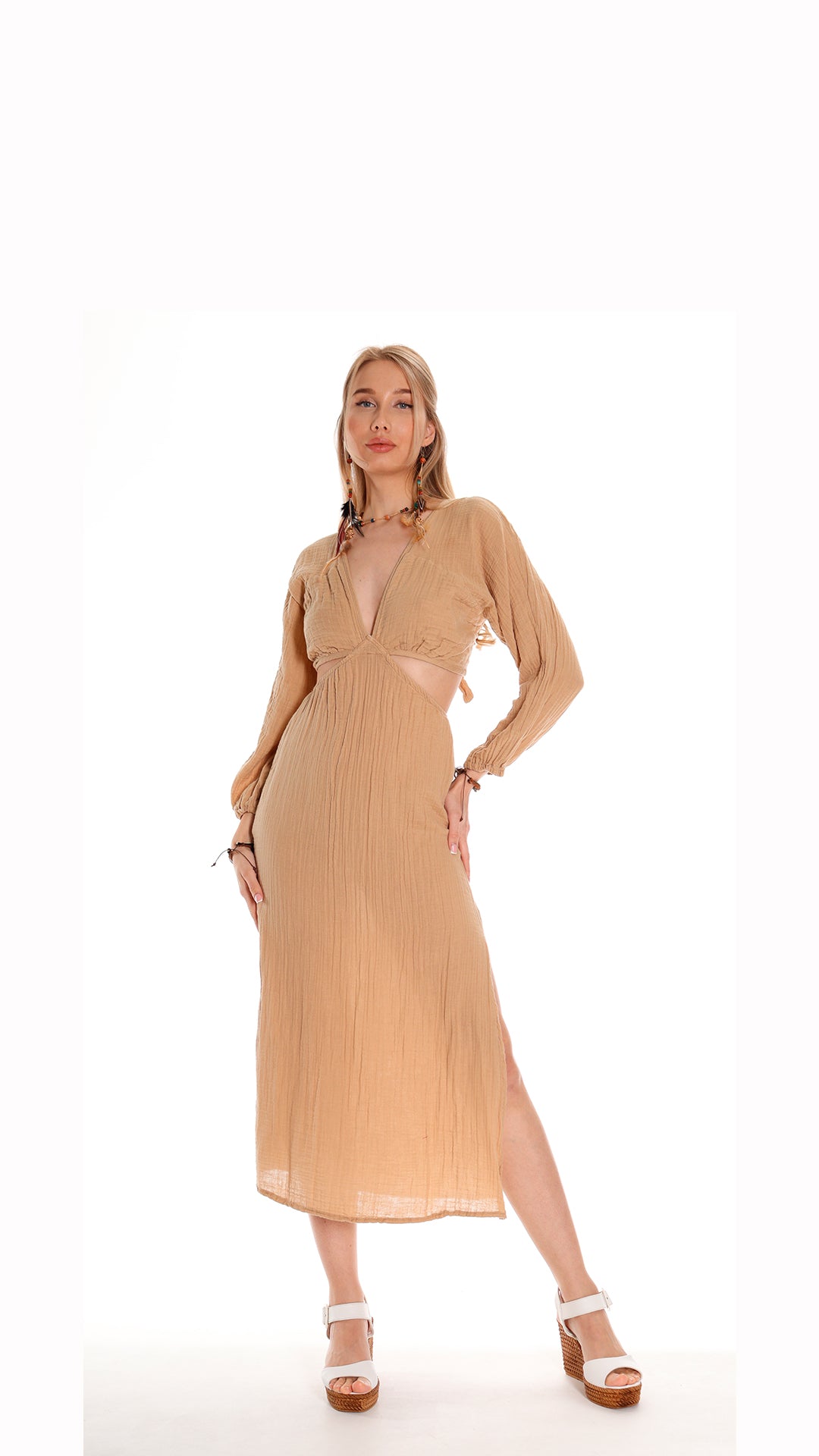 Boho Chic Cotton Maxi Dress for Spring and Resort Wear