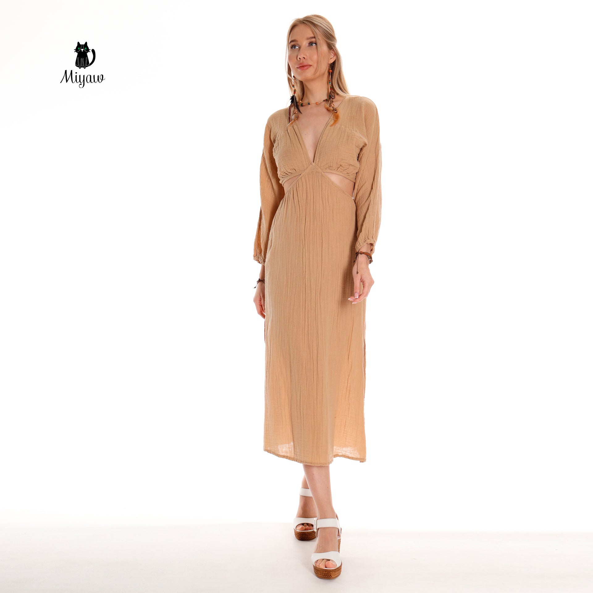 Boho Chic Cotton Maxi Dress for Spring and Resort Wear