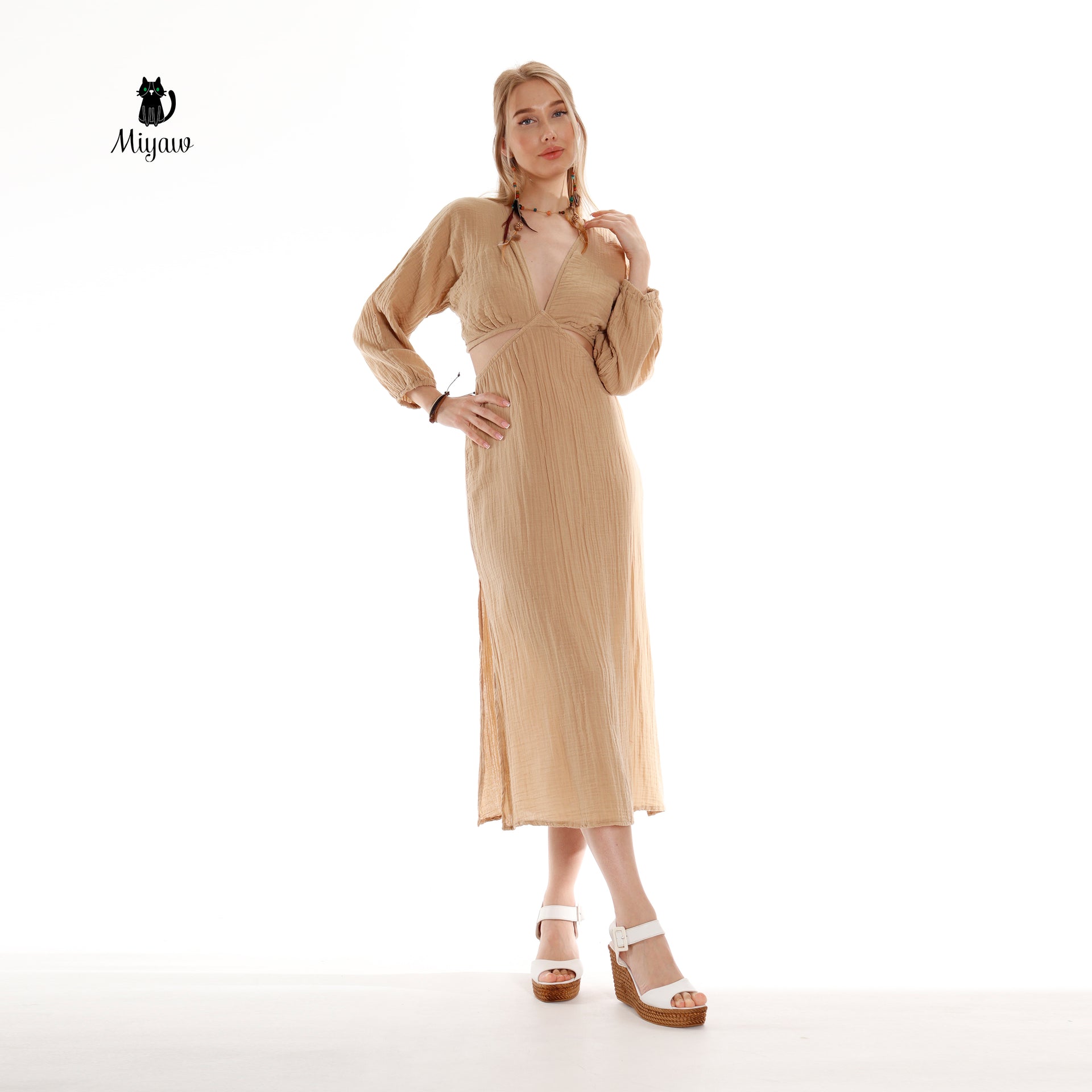 Boho Chic Cotton Maxi Dress for Spring and Resort Wear