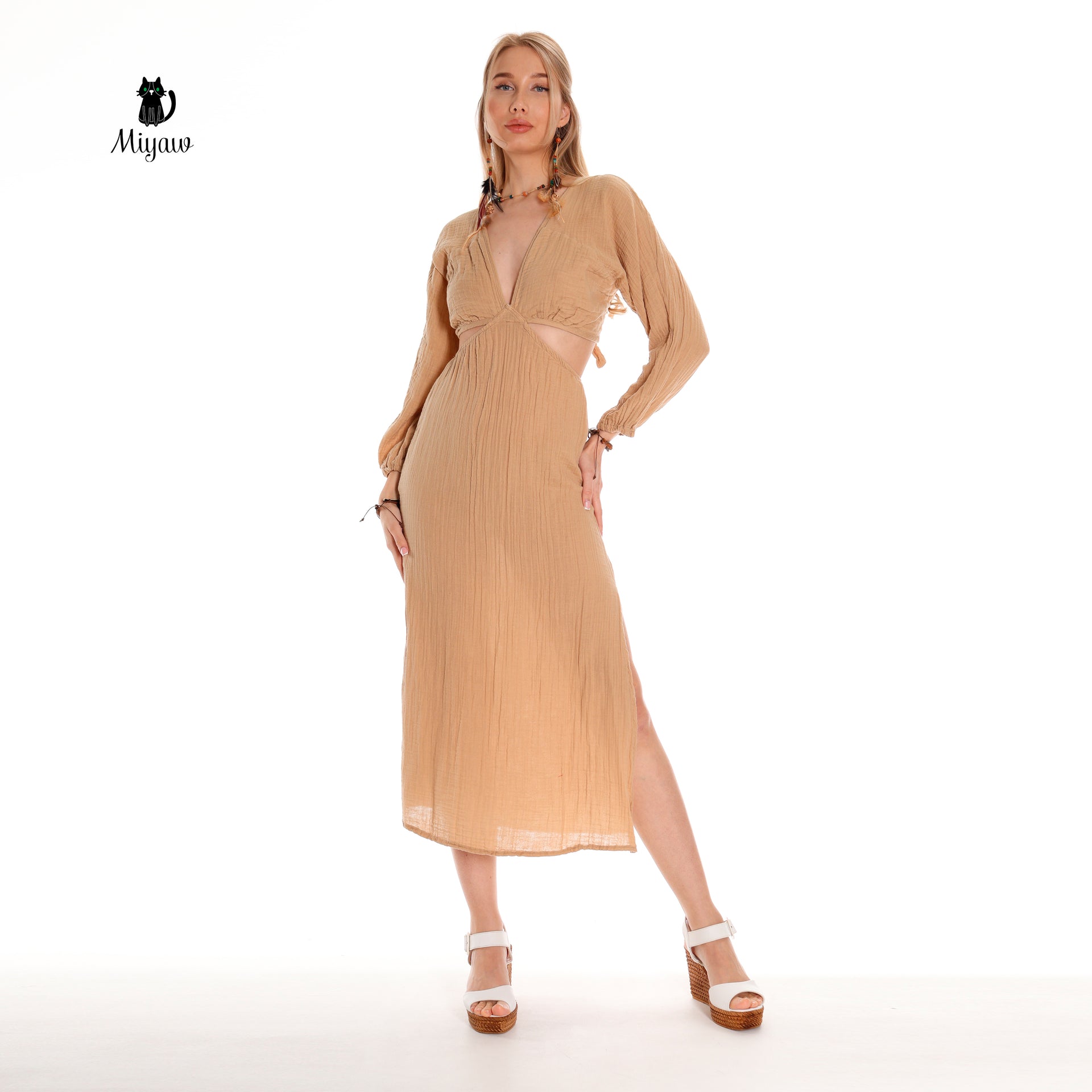 Boho Chic Cotton Maxi Dress for Spring and Resort Wear