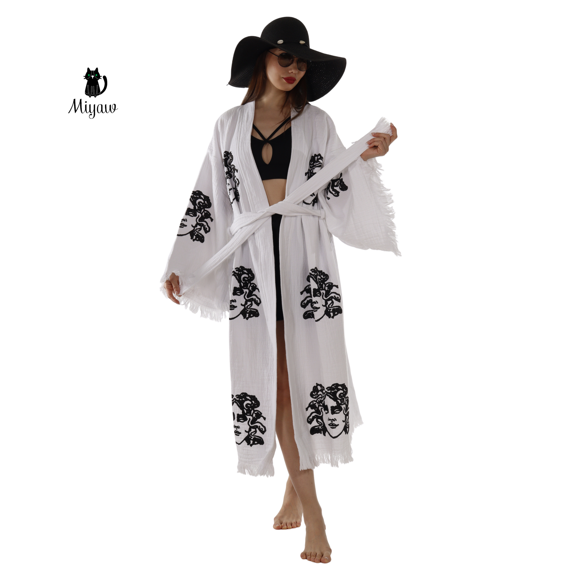 Medusa Stamp White Beach Kimono Robe