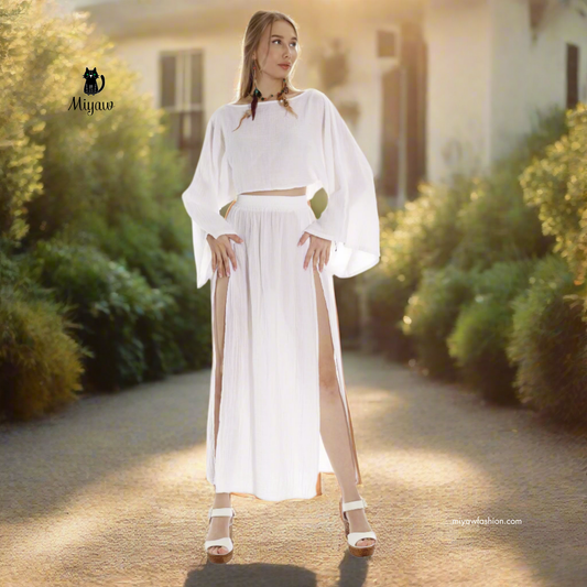 Ethically Made Boho Organic Cotton Maxi Skirt | Double Slits