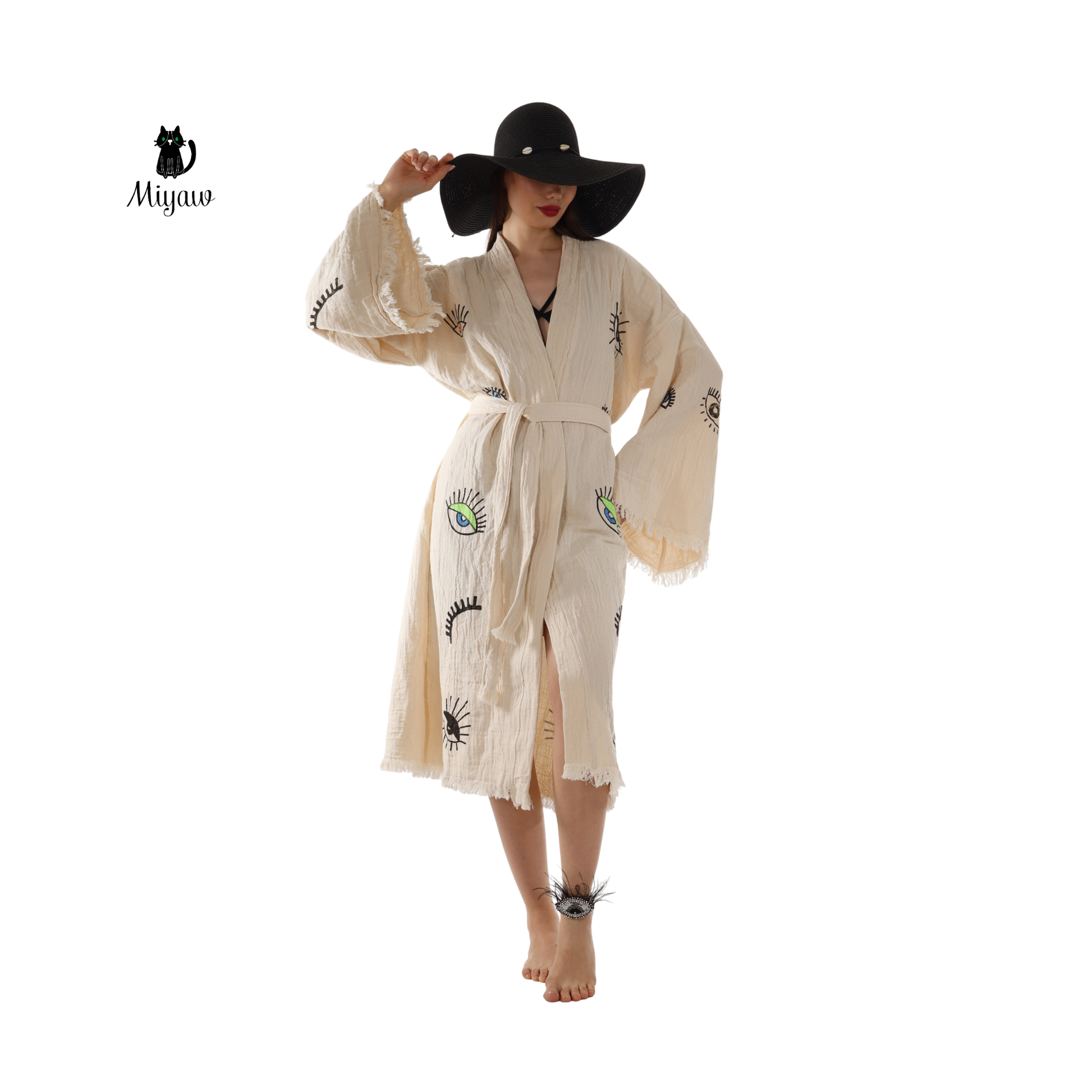 Wholesale Boho Organic Cotton Kimono – Eye Stamp Robe