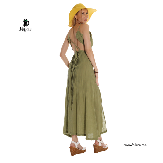 Boho Maxi Dress for Summer in V-Neck Sleeveless Style - Organic Cotton