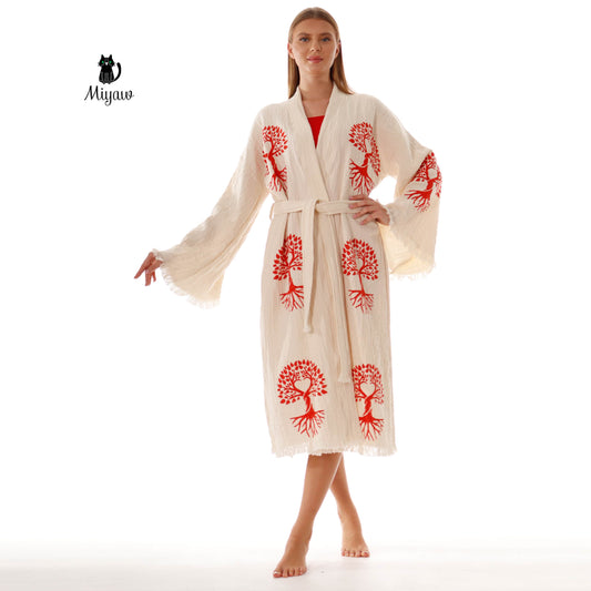 Organic Cotton Boho Kimono Robe for boutiques - Miyawfashion