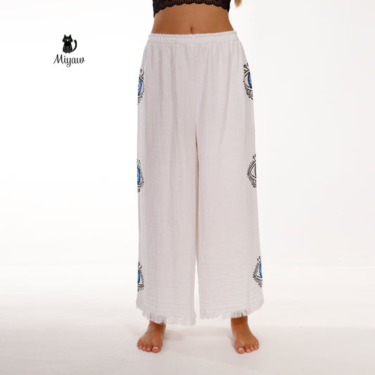 Wide-Leg Loose Cotton Pants for Ladies – Effortless Style & Comfort - Miyawfashion