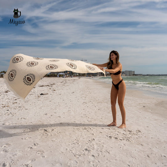 Cotton Protective Eye Beach Towel, Evil Eye Boho Cotton Towel for the beach and home