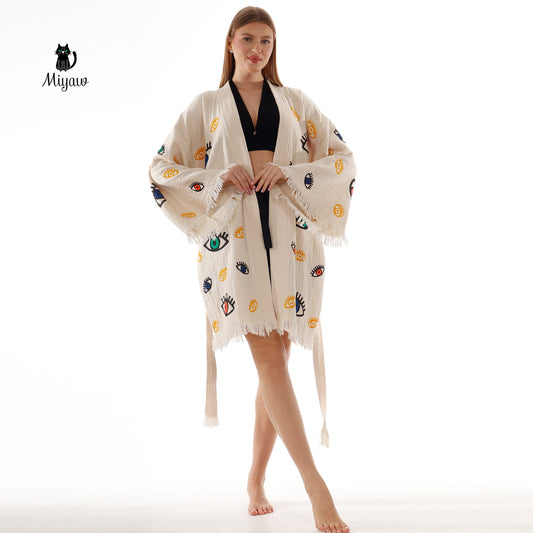 Bulk Organic Cotton Handcrafted Colorful Eyes Kimono