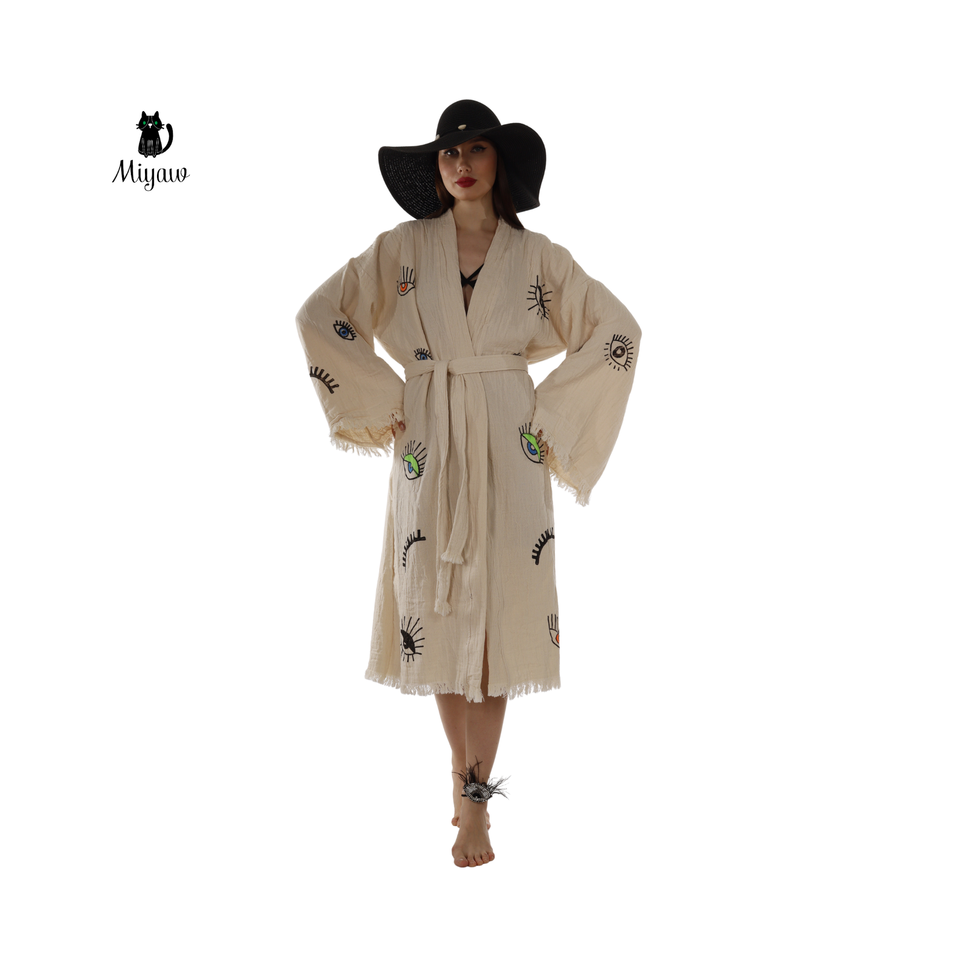 Wholesale Boho Organic Cotton Kimono – Eye Stamp Robe