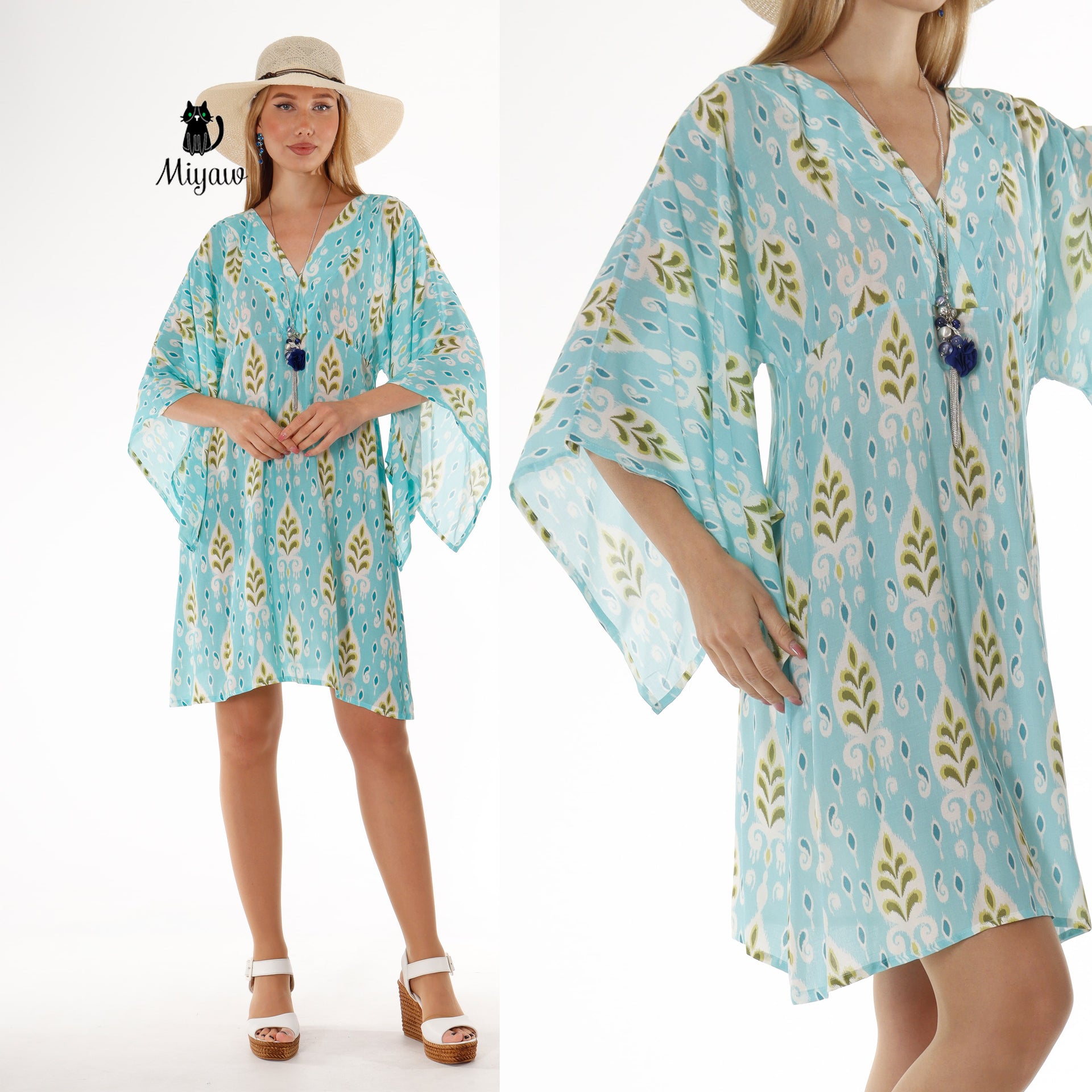 Abstract Print Fairy Dress - V-neck Mini Dress for Boho Chic Style - Miyawfashion