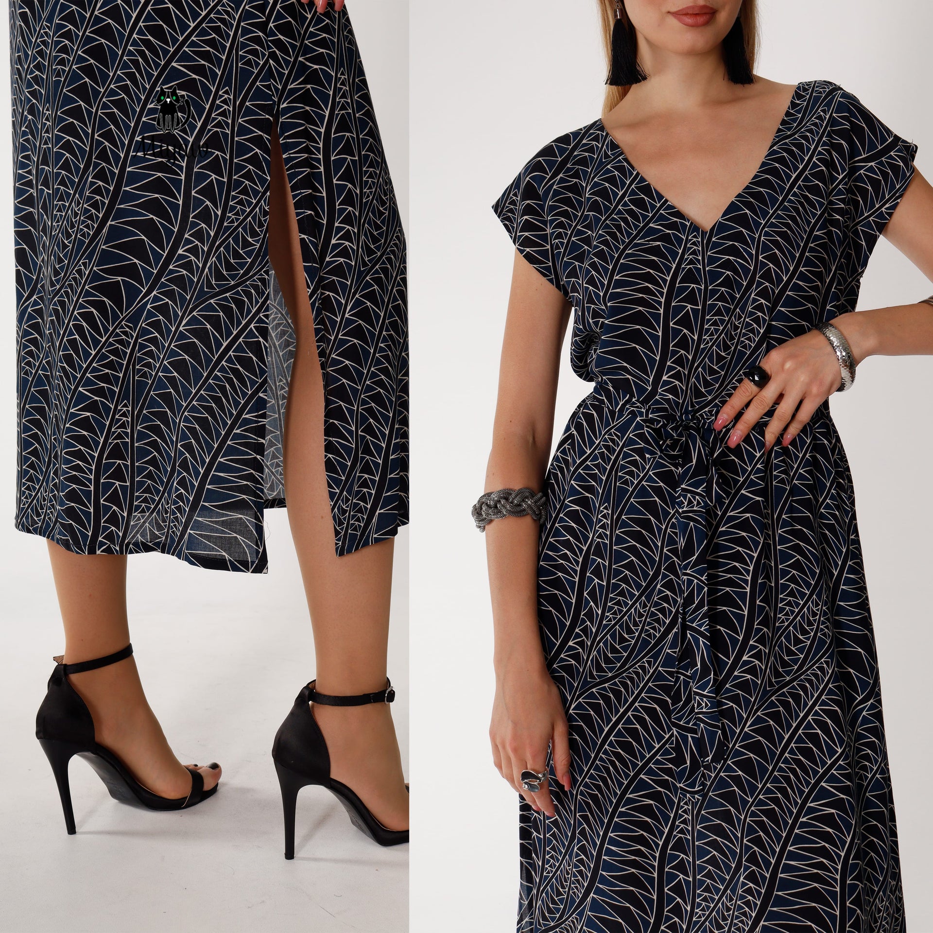 Stylish Black Maxi Dress with Geometric Print - Resort Wear - Miyawfashion