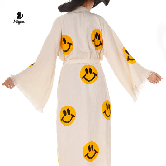 Wholesale Cotton Kimono Kaftan with Smiling Face – Boho Chic