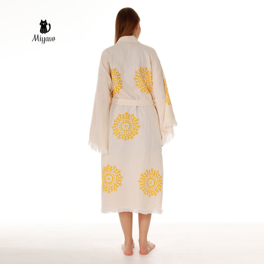 Boho Cotton Mandala Pattern Kimono Robe for Yoga Lovers