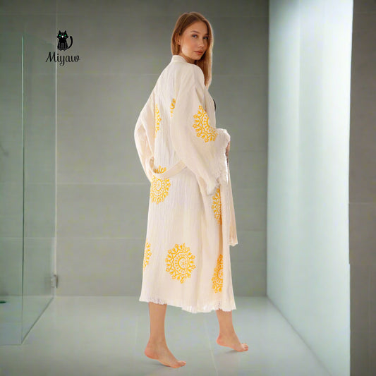 Boho Cotton Mandala Pattern Kimono Robe for Yoga Lovers