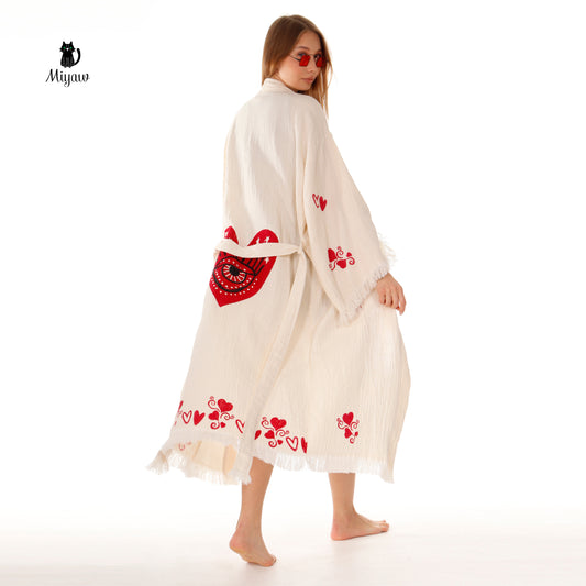 Boho Love pattern Kimono, Chic Resort Wear