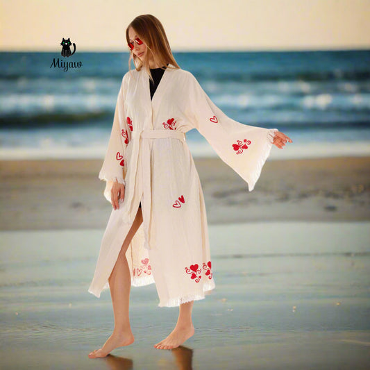 Boho Love pattern Kimono, Chic Resort Wear