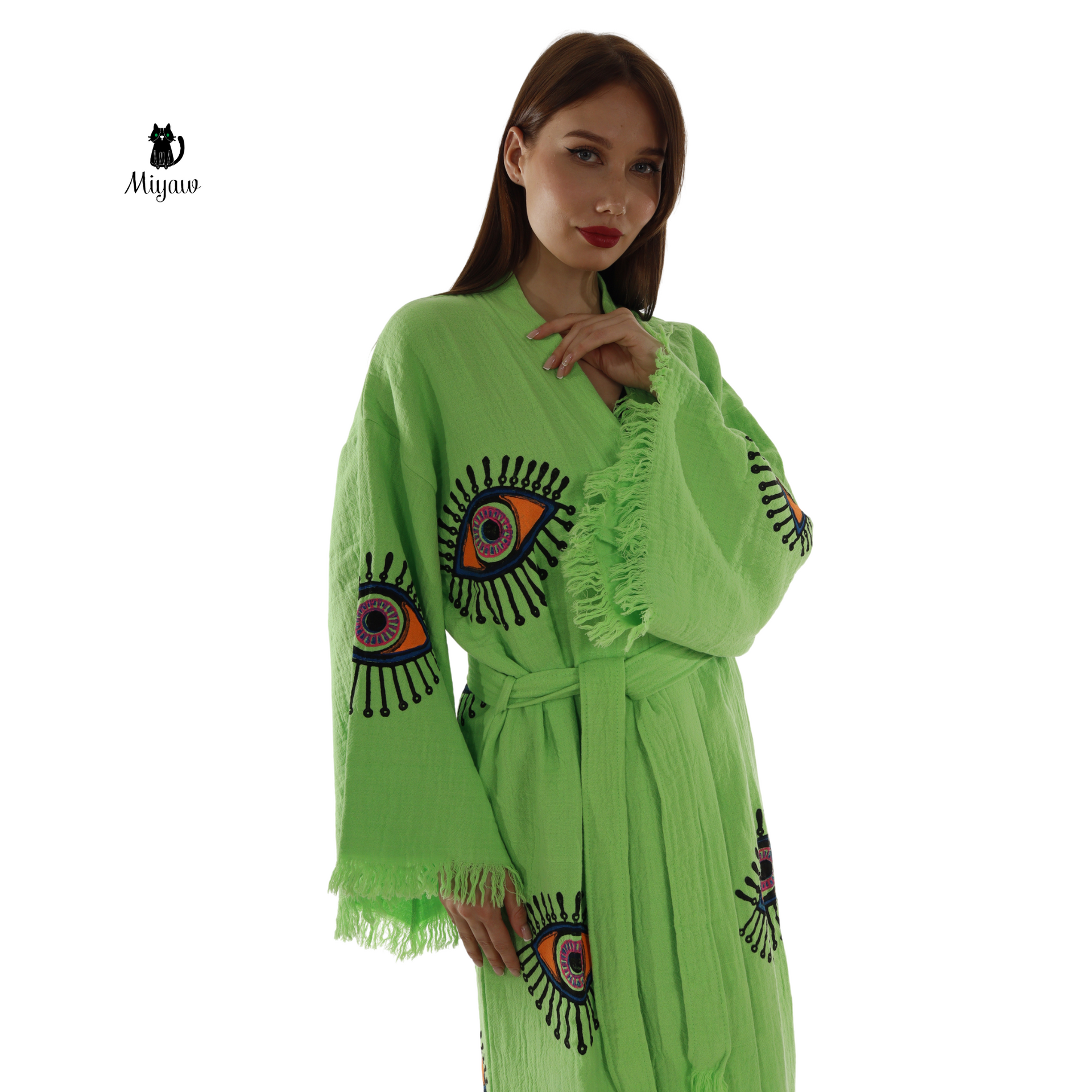 Wholesale Neon Eye Organic Cotton Kimono Robe – Handmade
