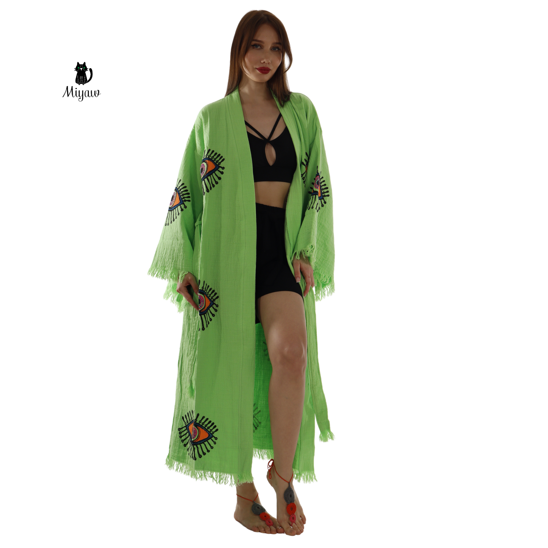 Wholesale Neon Eye Organic Cotton Kimono Robe – Handmade