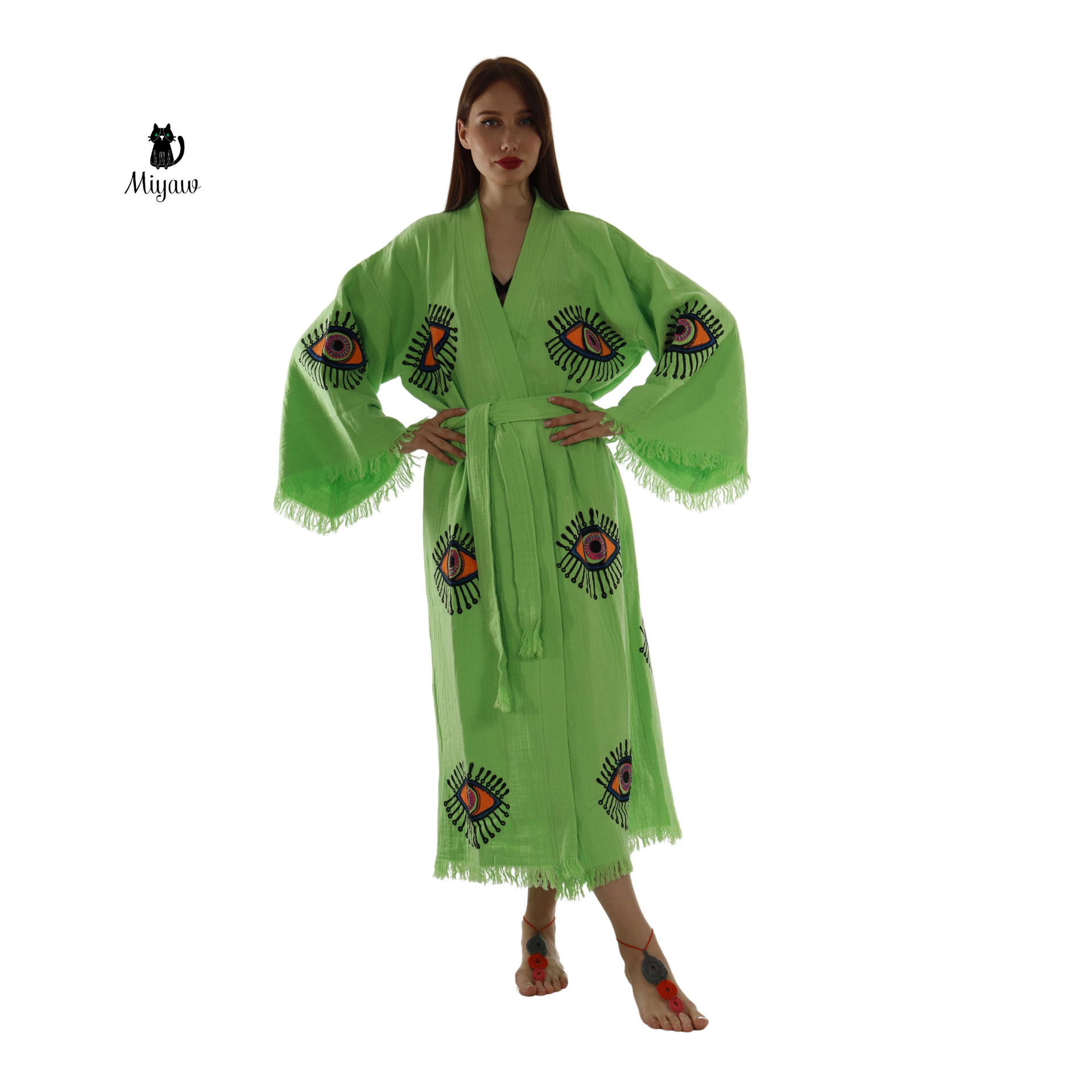 Wholesale Neon Eye Organic Cotton Kimono Robe – Handmade