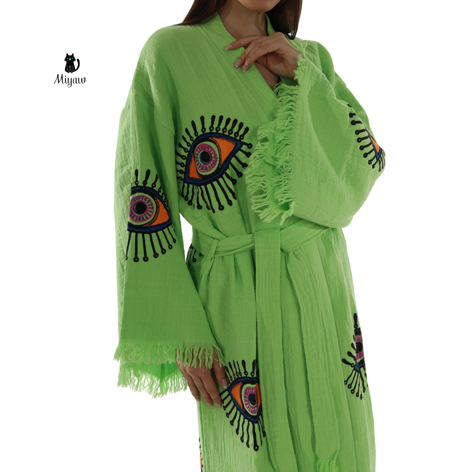 Wholesale Neon Eye Organic Cotton Kimono Robe – Handmade