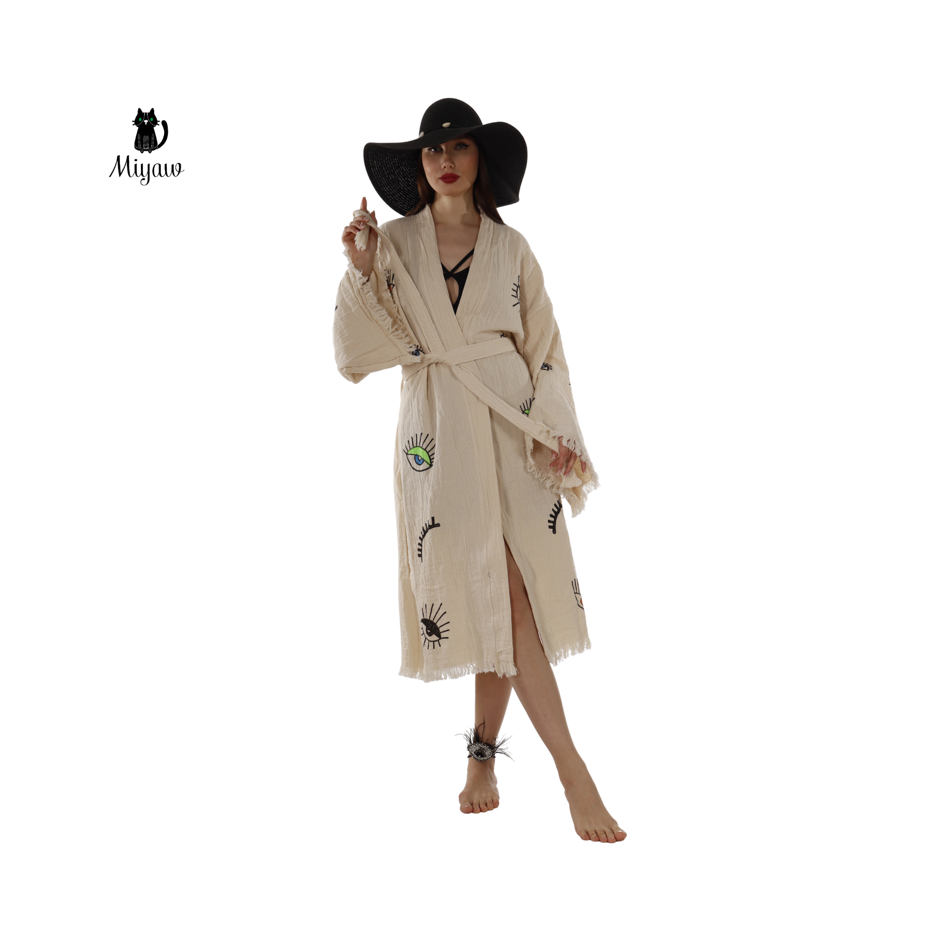 Wholesale Boho Organic Cotton Kimono – Eye Stamp Robe