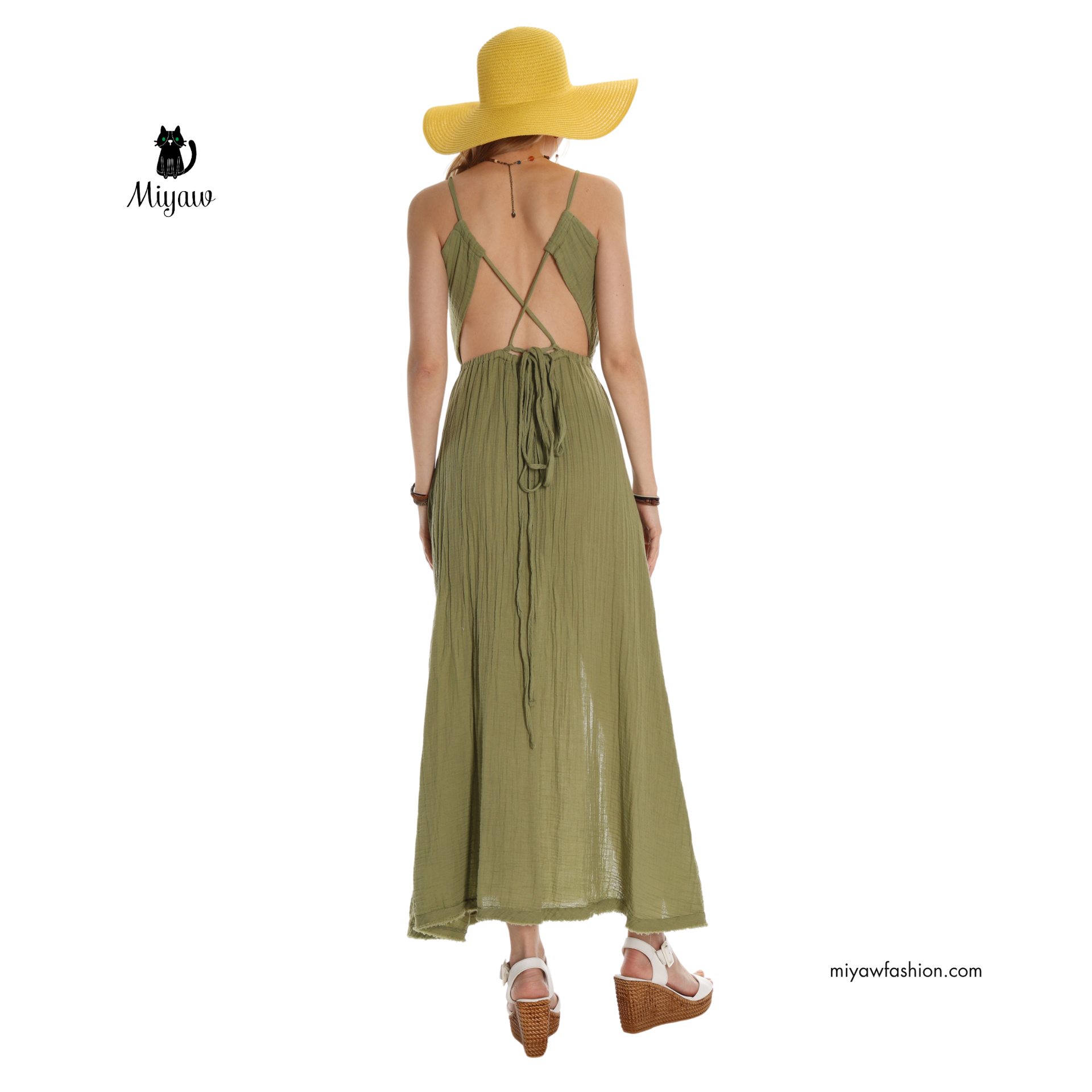Boho Maxi Dress for Summer in V-Neck Sleeveless Style - Organic Cotton