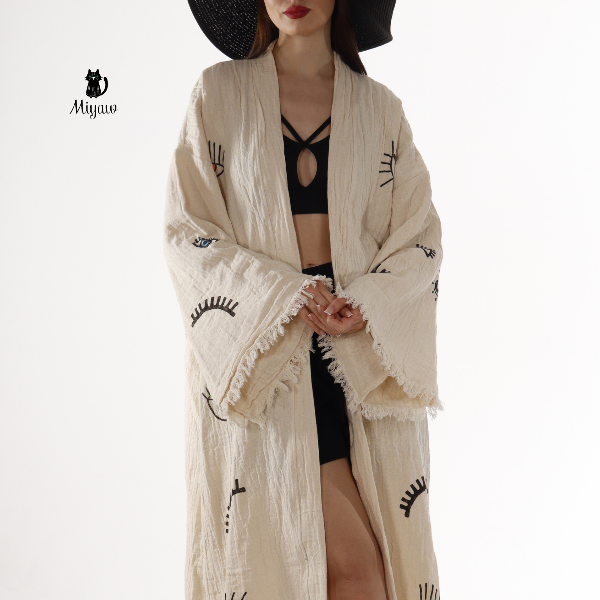 Wholesale Boho Organic Cotton Kimono – Eye Stamp Robe