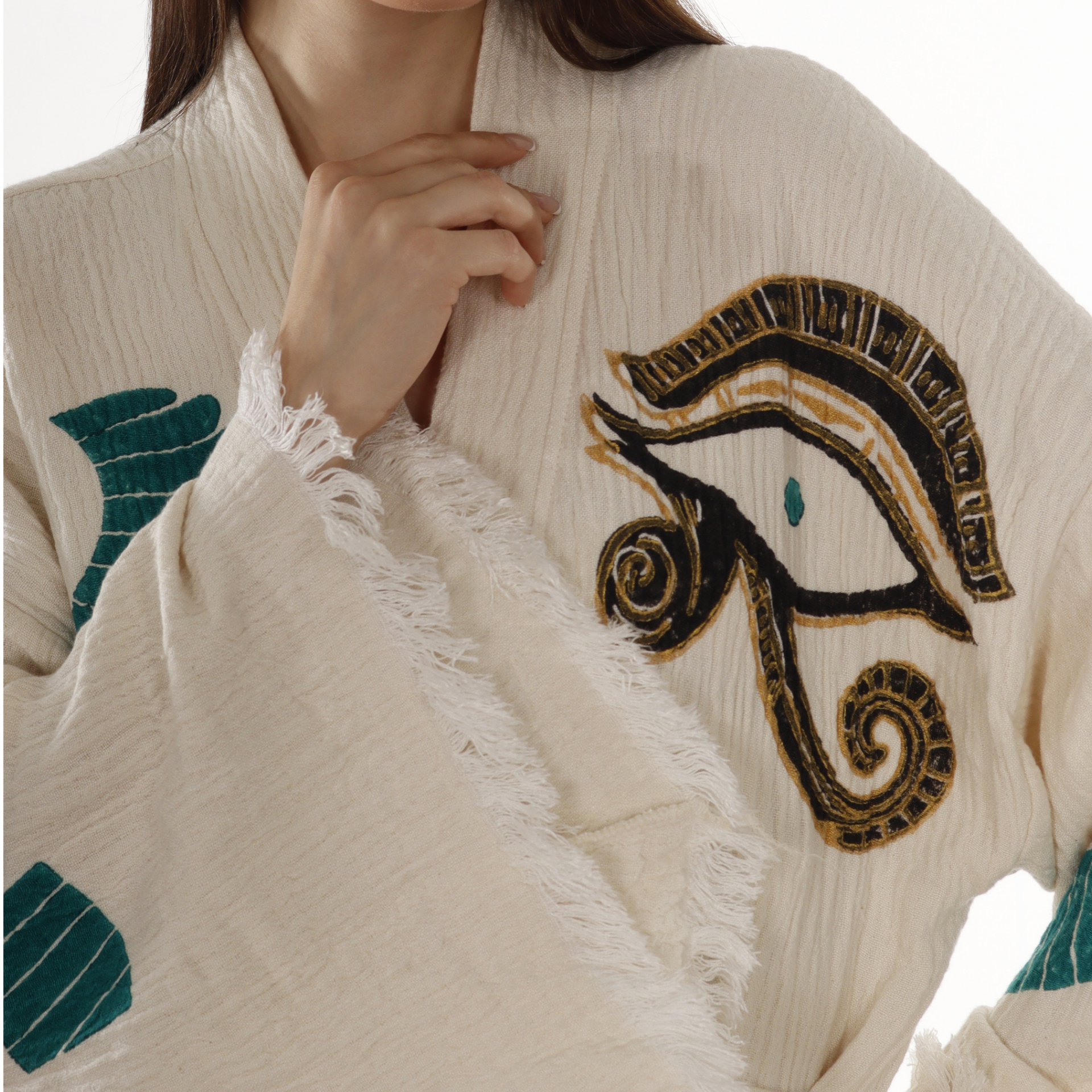 Boho Eye & Wing of Horus Kimono Robe – Organic Cotton