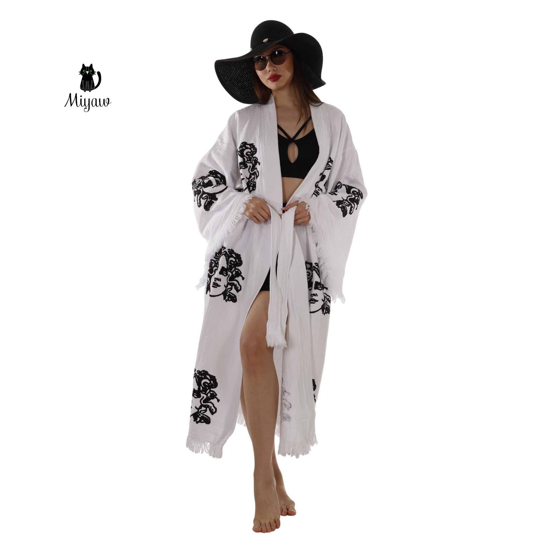 Medusa Stamp White Beach Kimono Robe