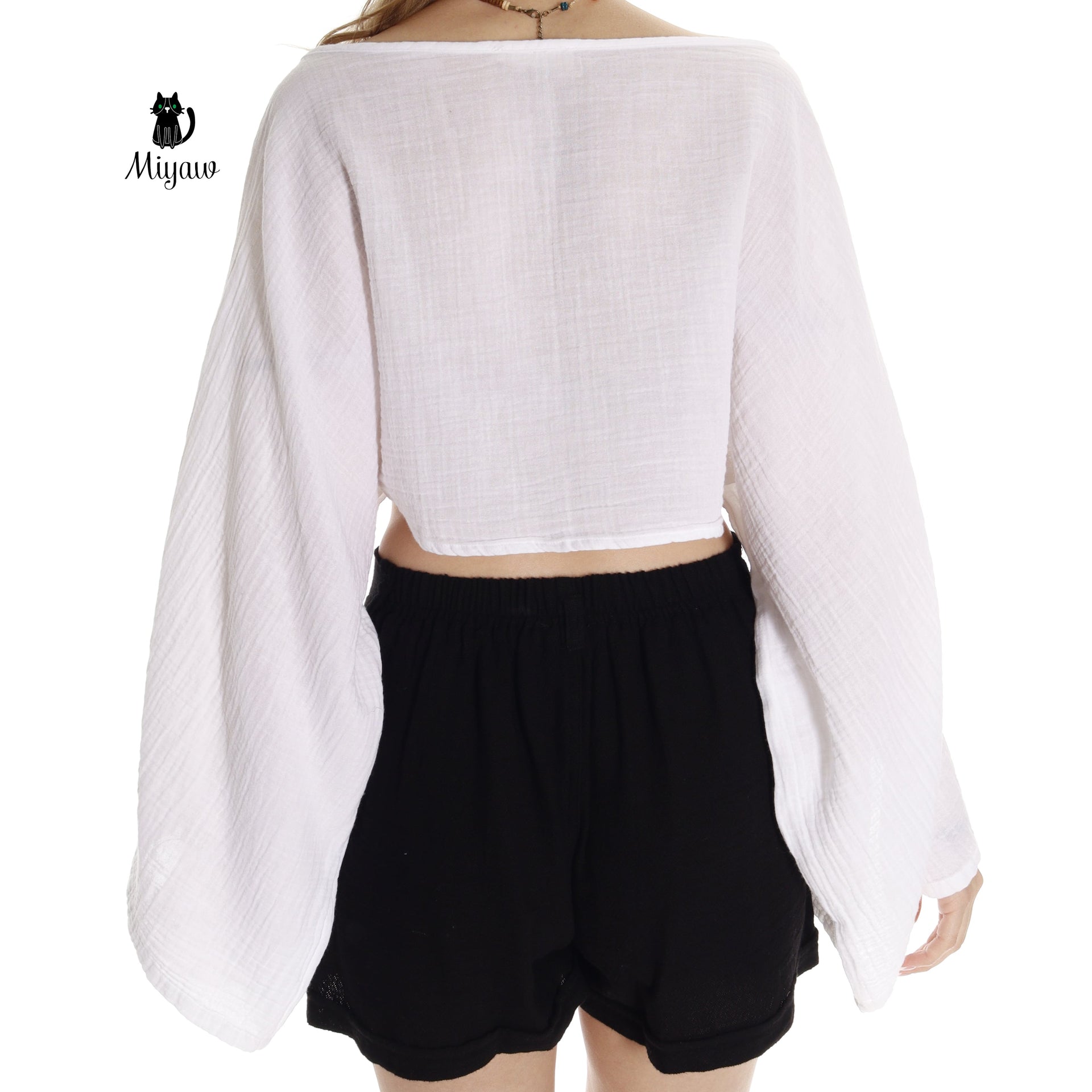 Boho crop top with long sleeves and boat neck