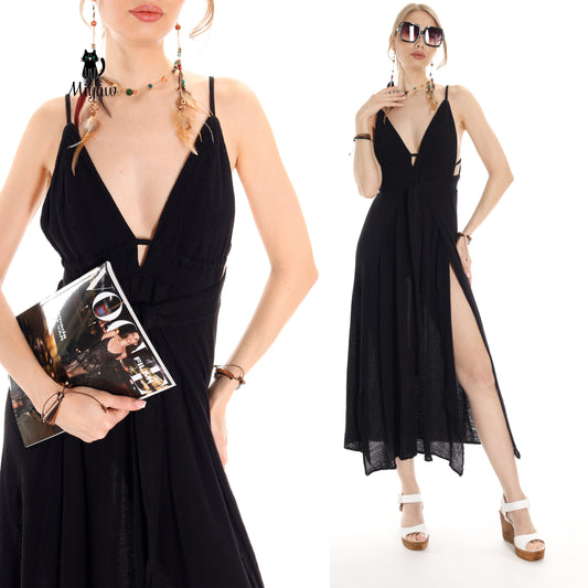 Boho Sleeveless Cotton Maxi Dress, Long Summer Dress, Resort Wear - Miyawfashion